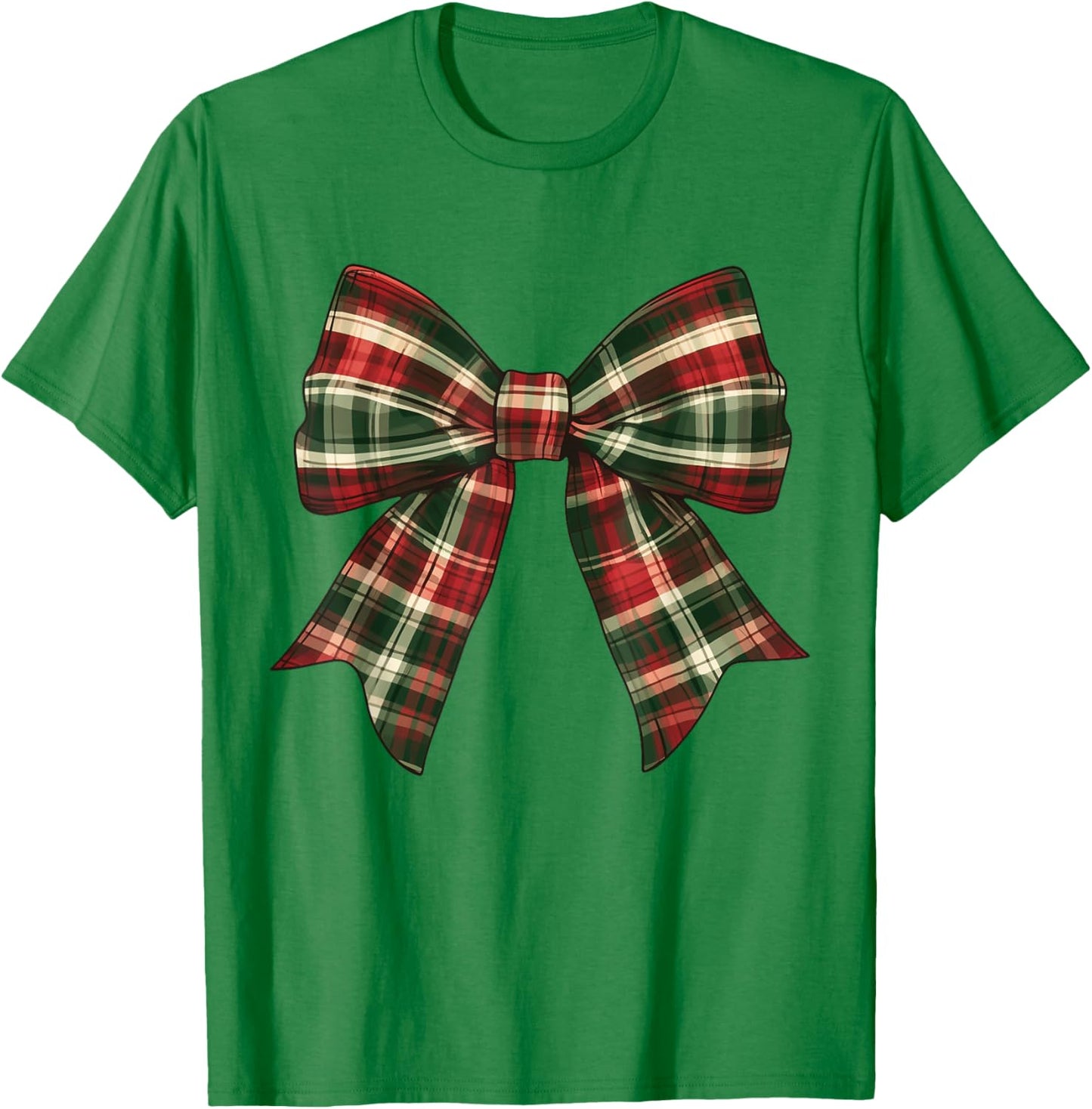Christmas Bow Tartan Buffalo Plaid For Girls Toddlers Women T-Shirt - T-Shirt | Irish Green