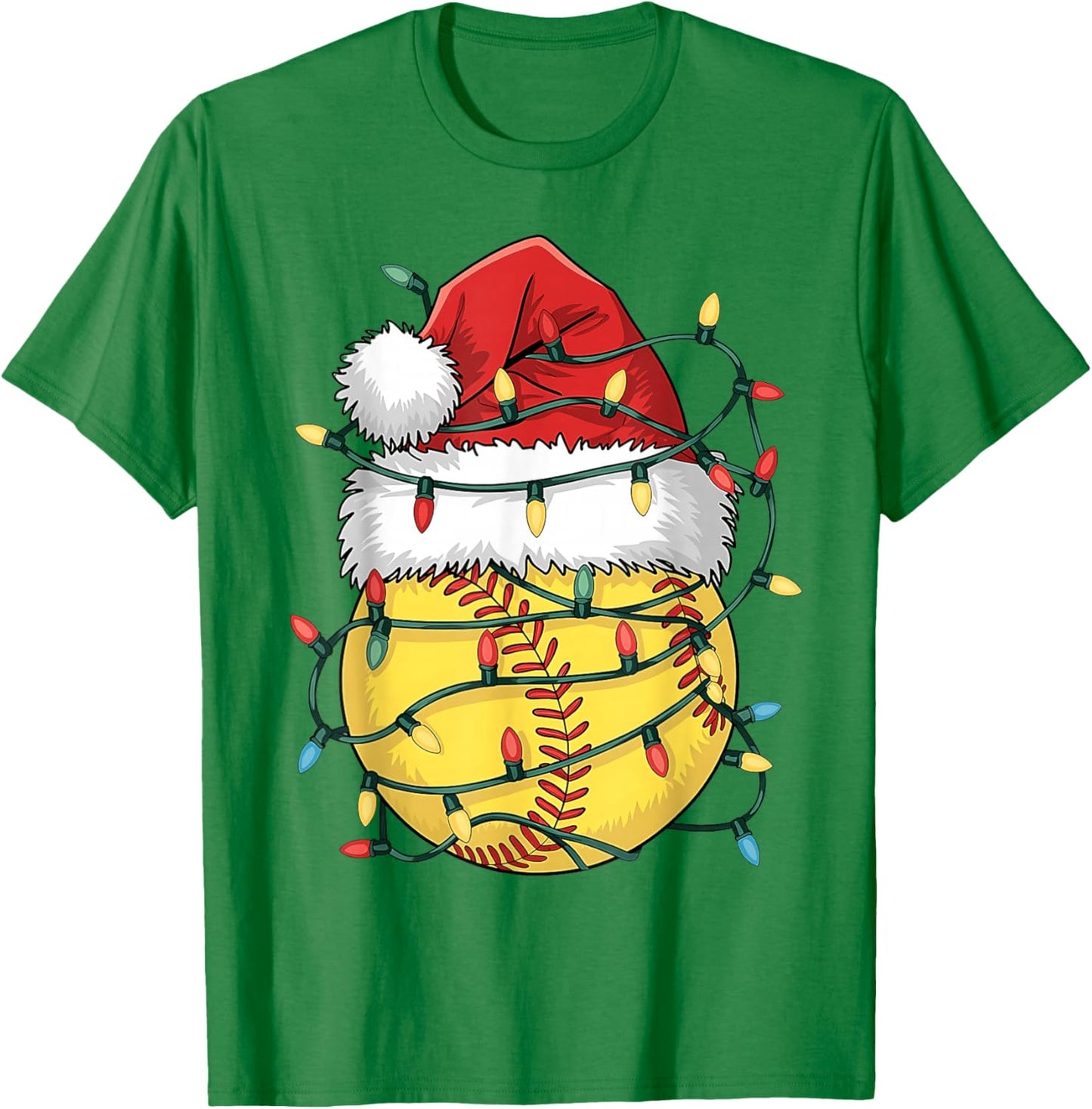 Funny Christmas Softball Santa Hat Girls Xmas Lights T-Shirt - T-Shirt | Irish Green