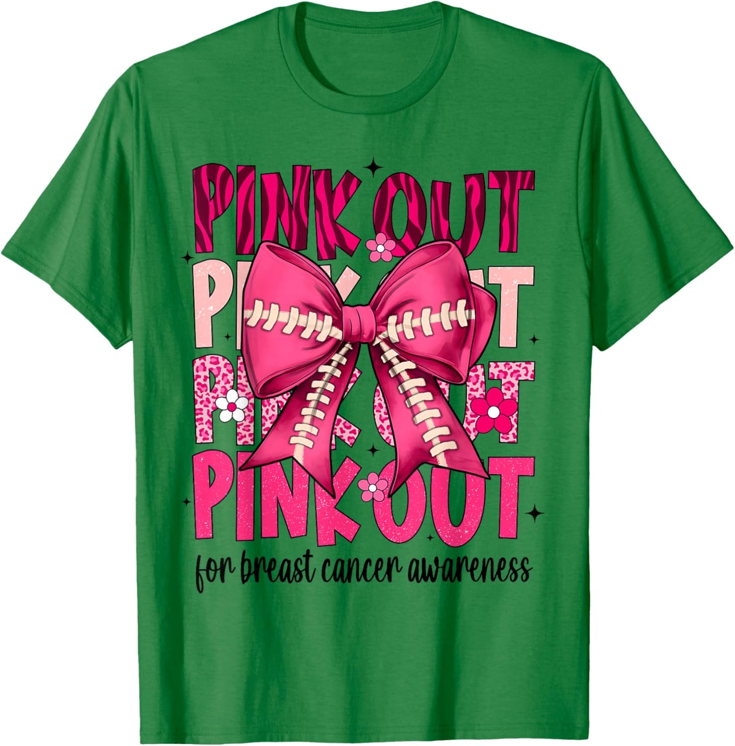 Pink Out Football Pink Coquette Bow Breast Cancer Awareness T-Shirt - T-Shirt | Irish Green