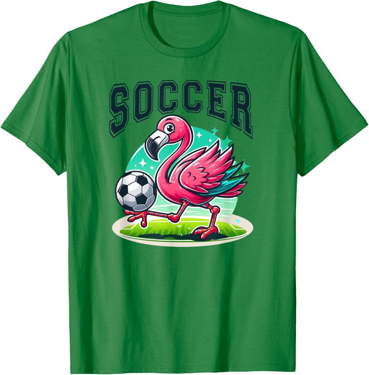 Soccer Pink Flamingo Playing Soccer T-Shirt - T-Shirt | Irish Green