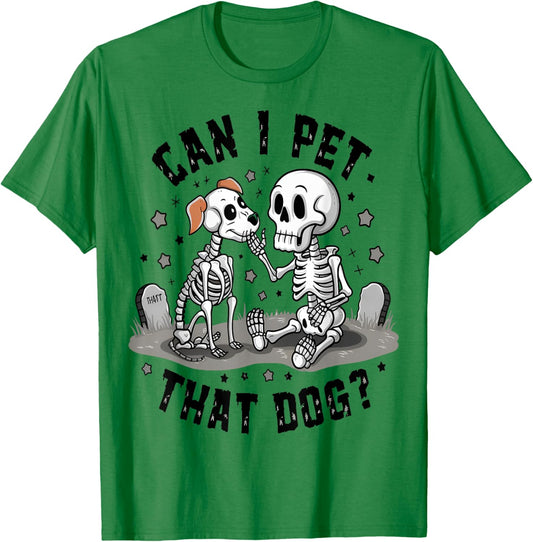 Can I Pet That Dog? Cute Skeleton & Ghost Dog Halloween Kids T-Shirt - T-Shirt | Irish Green