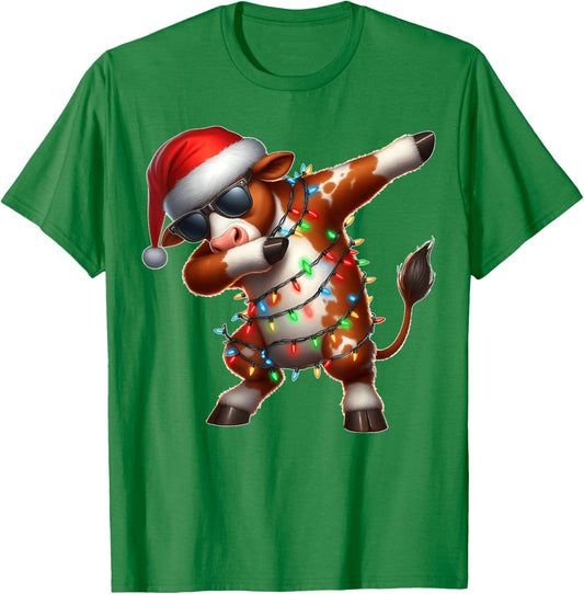 Dabbing Hereford Cattle Farmer Sunglasses Christmas Xmas T-Shirt - T-Shirt | Irish Green
