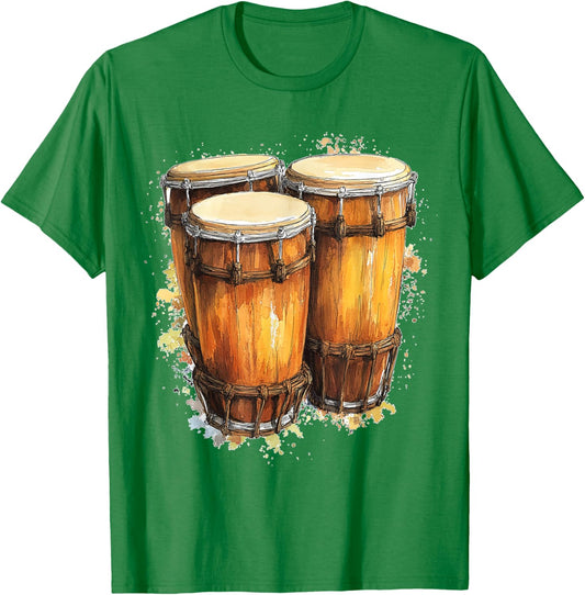 Congas Music Instrument Motif Artwork Congas T-Shirt - T-Shirt | Irish Green