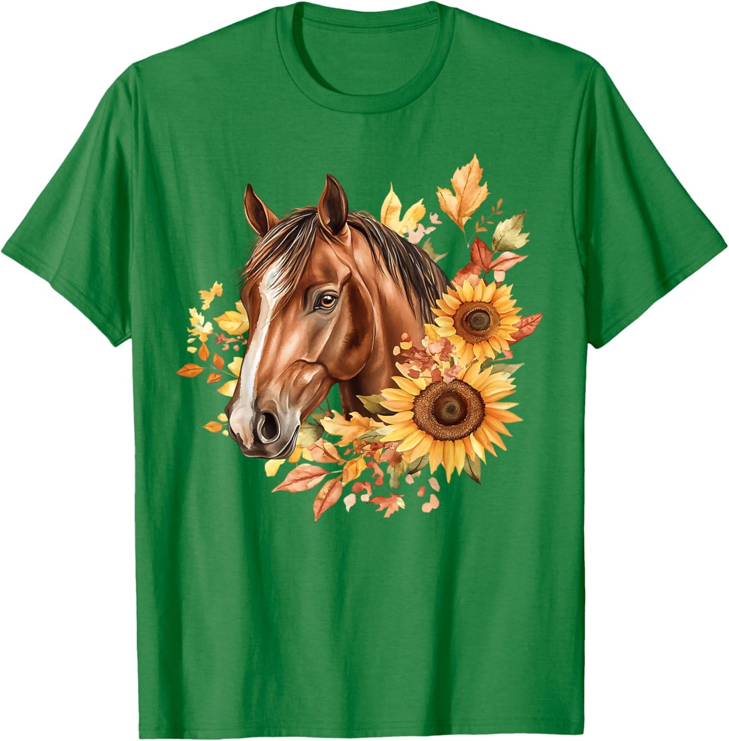 Floral Horse Portrait Sunflowers Horseback Riding Cowgirl T-Shirt - T-Shirt | Irish Green