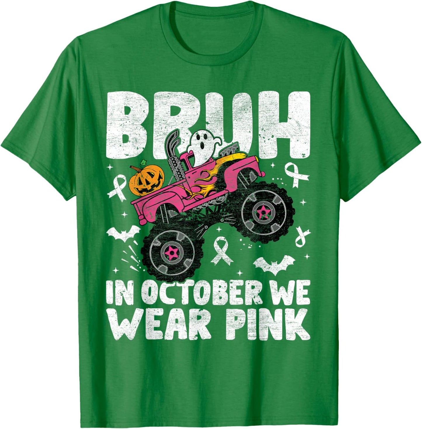 Bruh In October Wear Pink Breast Cancer Halloween Kids Boys T-Shirt - T-Shirt | Irish Green