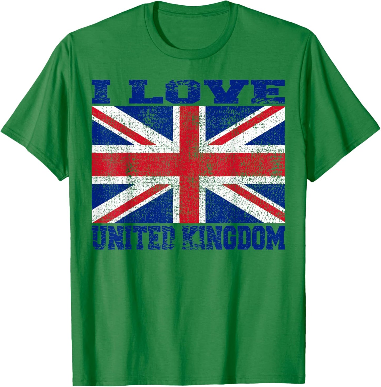 I Love UK - Grunge British Flag Red, White, and Blue Novelty T-Shirt - T-Shirt | Irish Green