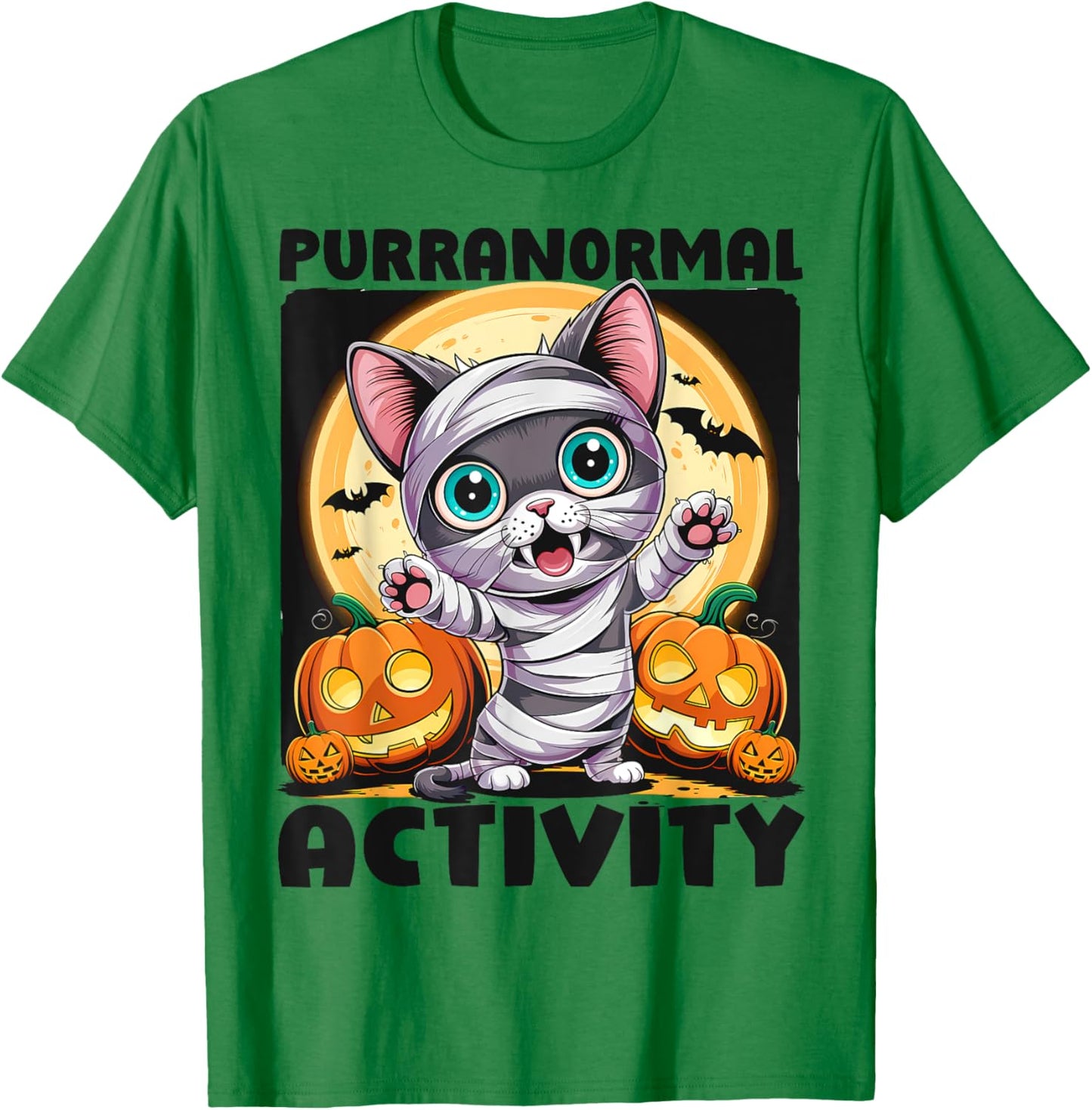 Cute Halloween Cat Mummy T-Shirt - T-Shirt | Irish Green