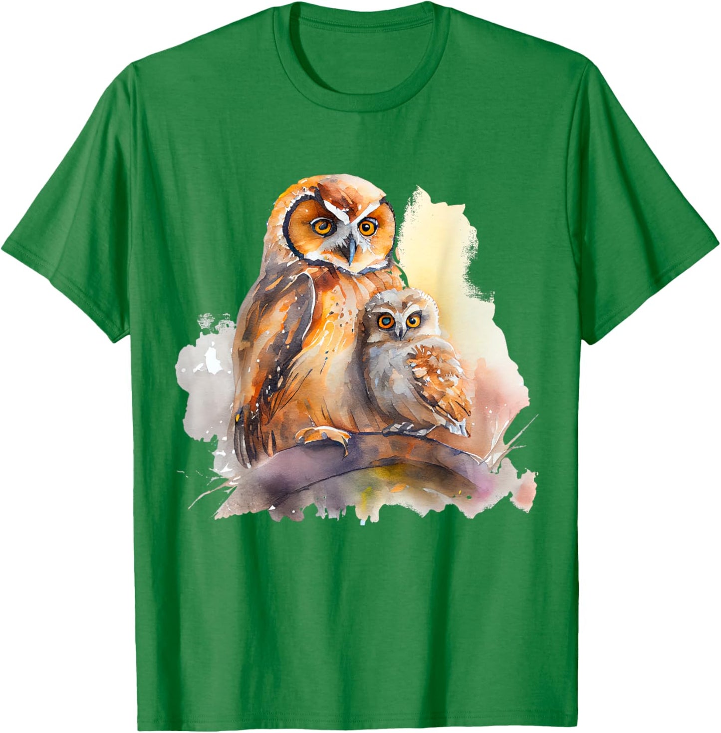 Watercolor Owl Pair Parent Child Nature Art T-Shirt - T-Shirt | Irish Green