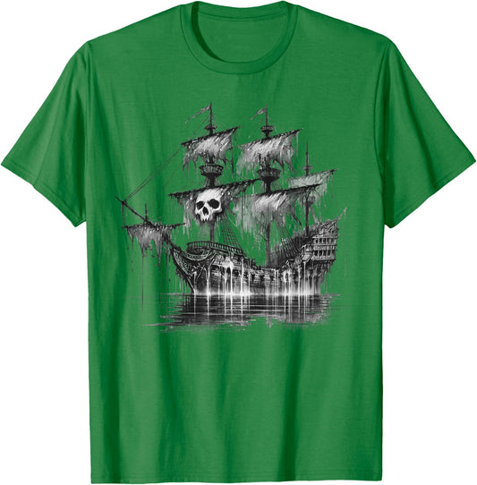 Cool Ghost Ship with Skull Argh Pirate T-Shirt - T-Shirt | Irish Green