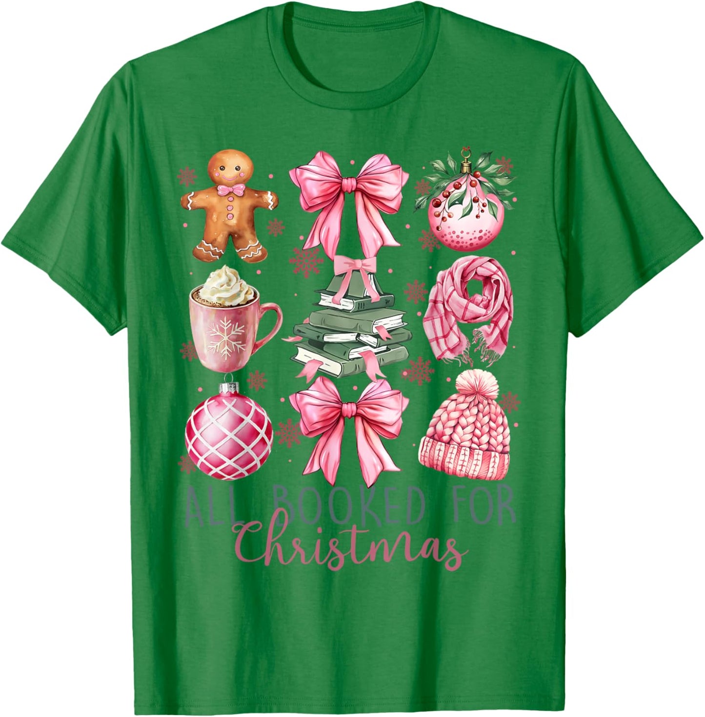 All Booked For Christmas Book Christmas Gingerbread Bow T-Shirt - T-Shirt | Irish Green