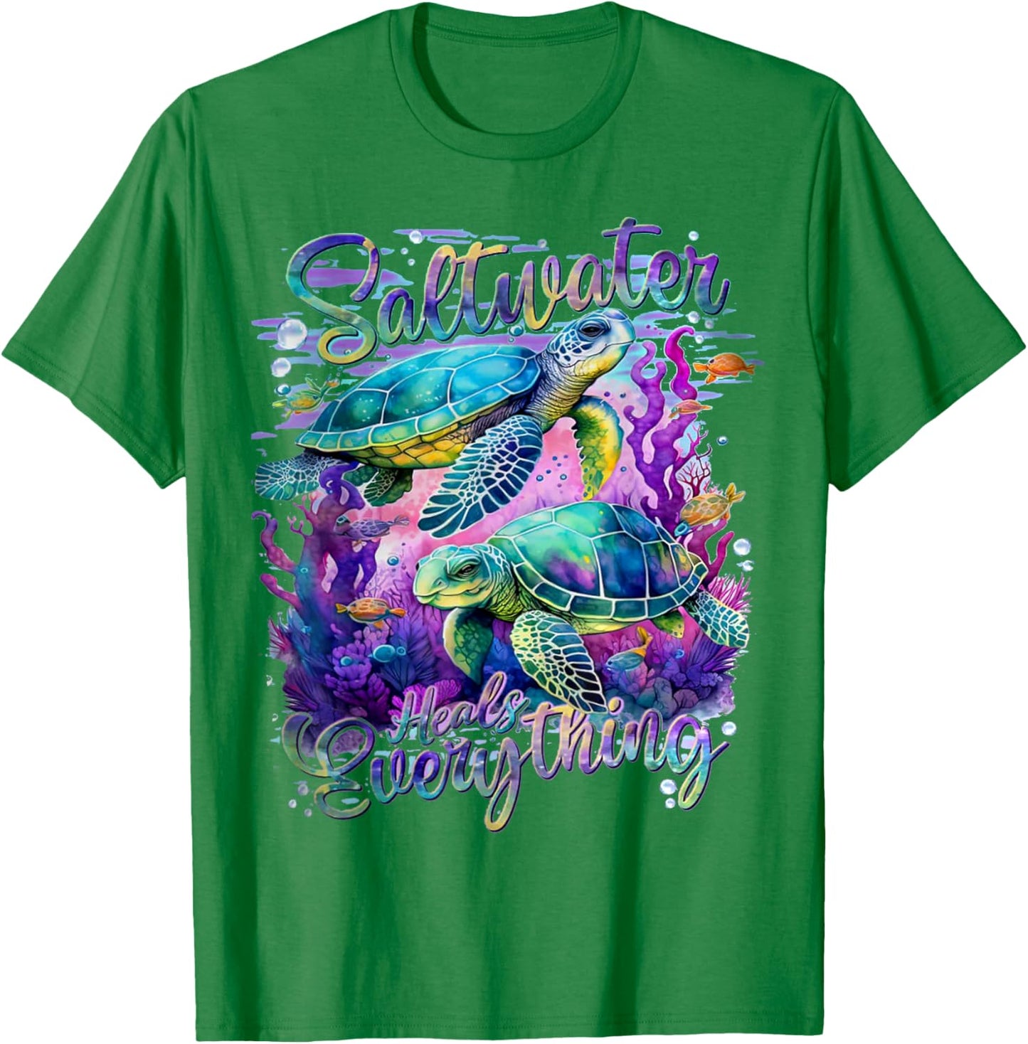 Saltwater Heals Everything Sea Turtle T-Shirt - T-Shirt | Irish Green