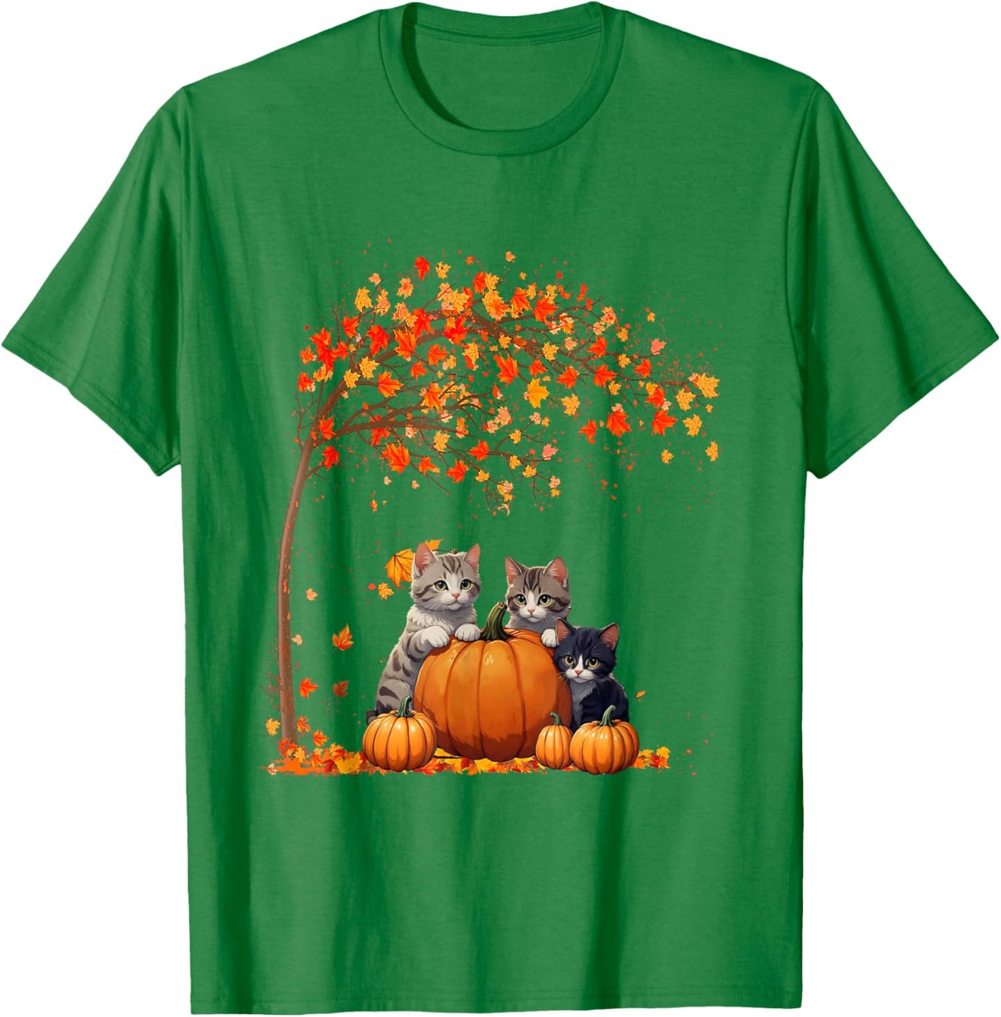 It's Fall Y'all Cat Leaf Fall Tree Hello Autumn Thanksgiving T-Shirt - T-Shirt | Irish Green