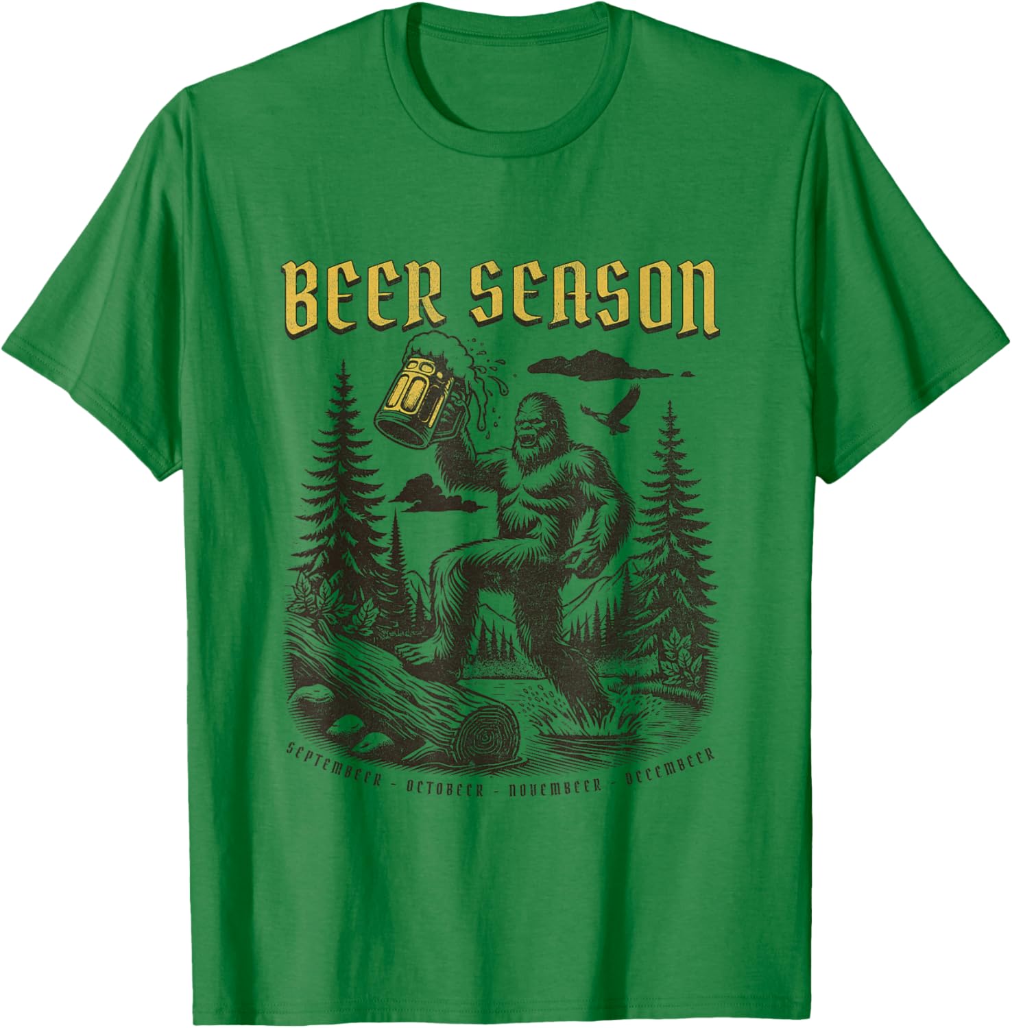 Funny Beer, Funny Big Foot Sasquatch Drinking, Beer Season T-Shirt - T-Shirt | Irish Green