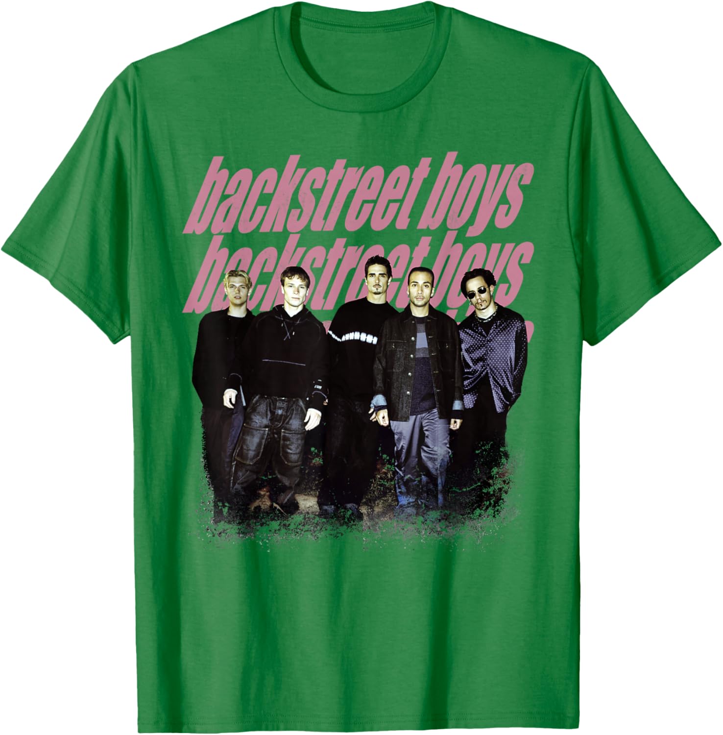 Backstreet Boys – Group Photo Repeat Logo Heather Grey T-Shirt - T-Shirt | Irish Green