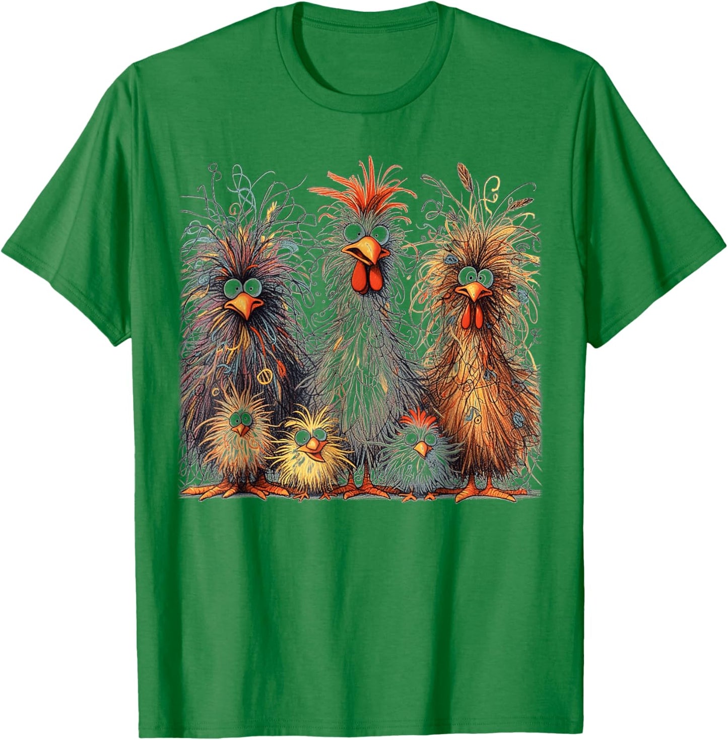 Eagerlys Colorful Funny Chicken Art, Crazy Chicken Family T-Shirt - T-Shirt | Irish Green