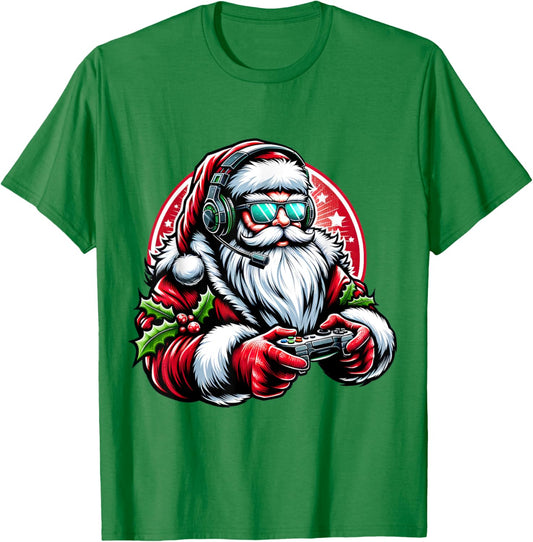 Christmas Gamer Boys Video Game Santa Xmas T-Shirt - T-Shirt | Irish Green