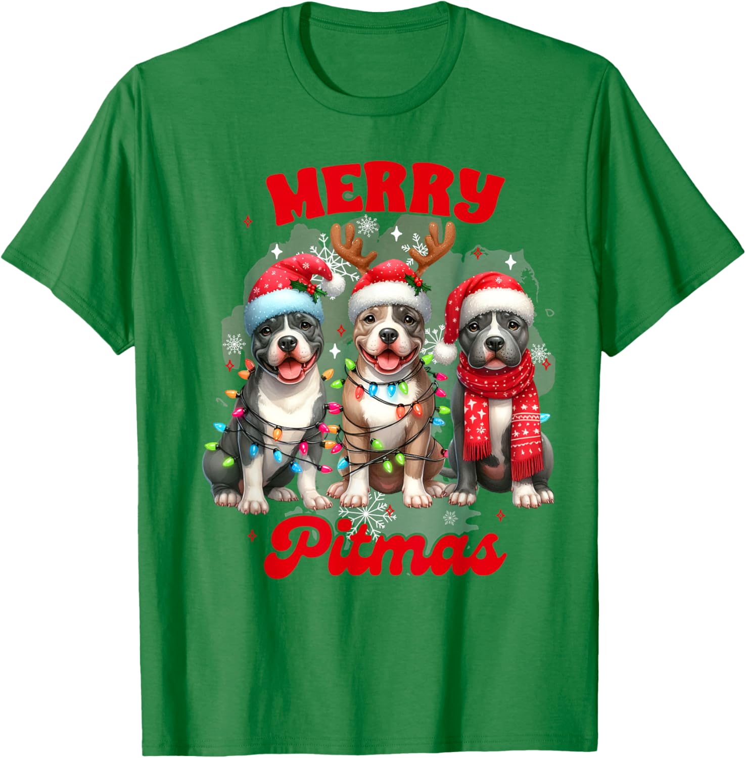 Pitbull Mom Pittie Mom Christmas Xmas Vibes Merry Pitmas T-Shirt - T-Shirt | Irish Green