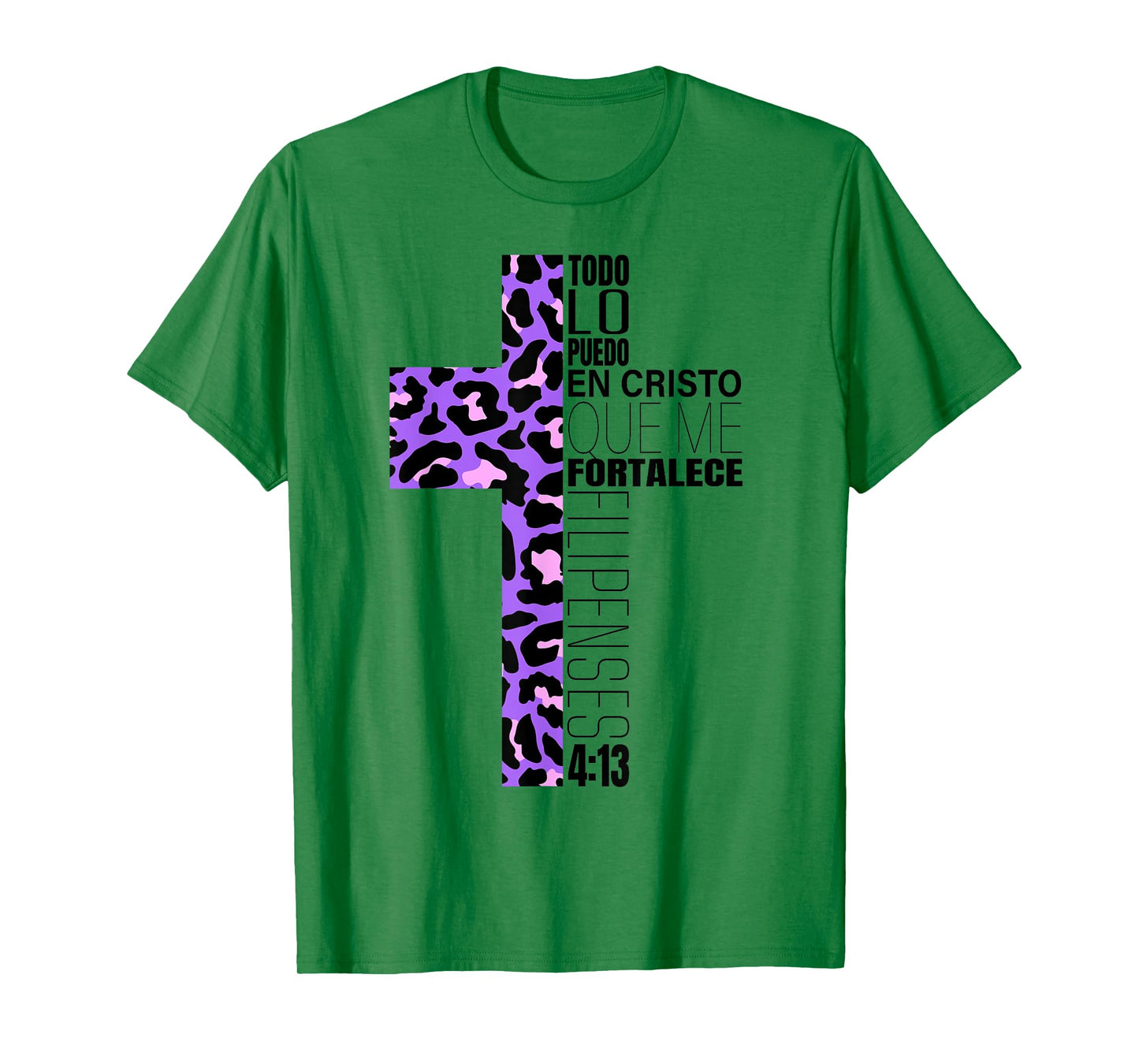 Cheetah Print Cross Christian Spanish Gifts Women Español T-Shirt