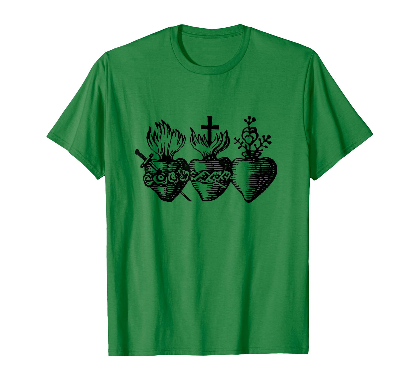 Sacred Hearts of Jesus Mary and Joseph Catholic Etching T-Shirt