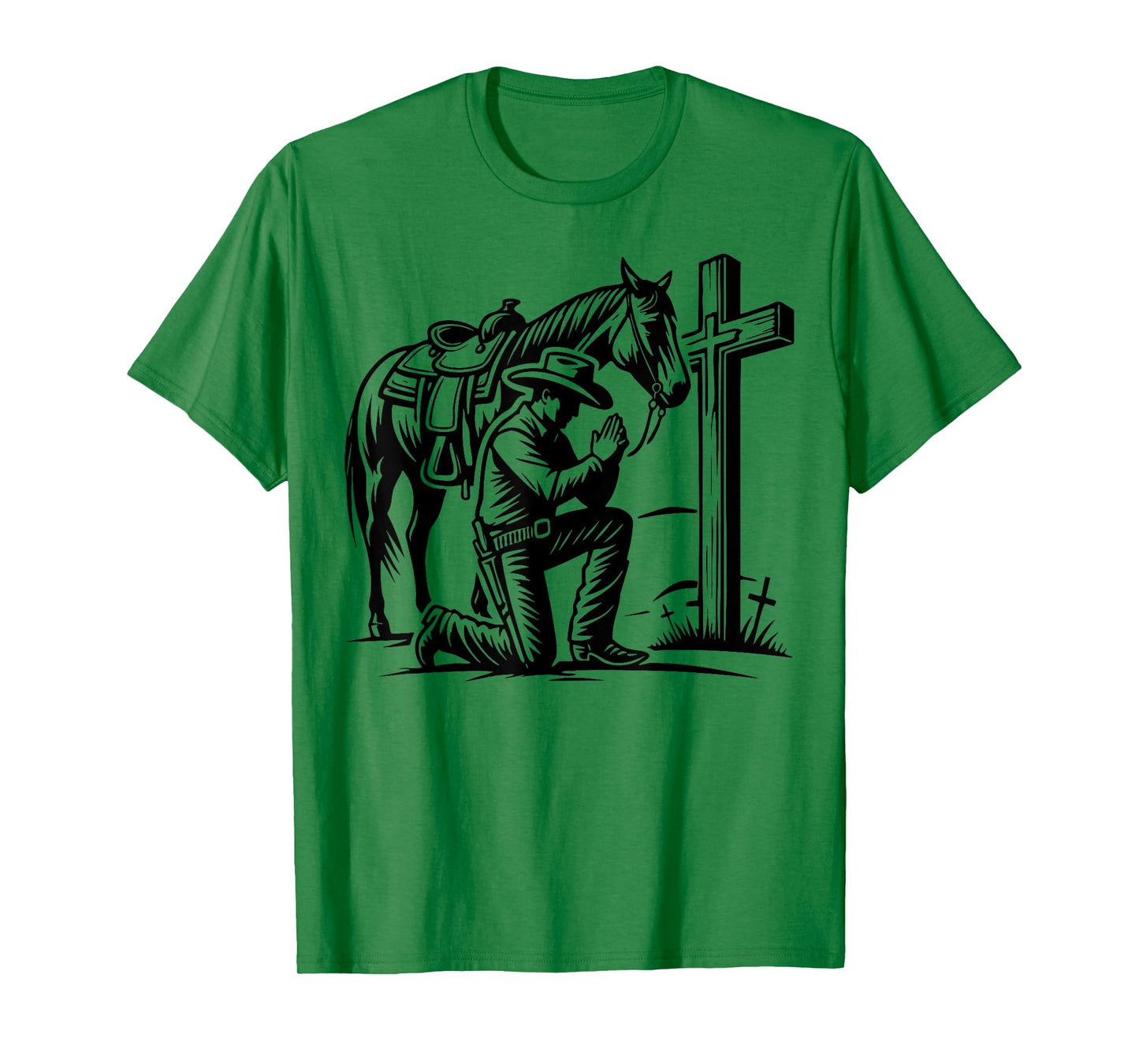 Cowboy Praying, Western Theme, Horse and Cross, Faith T-Shirt
