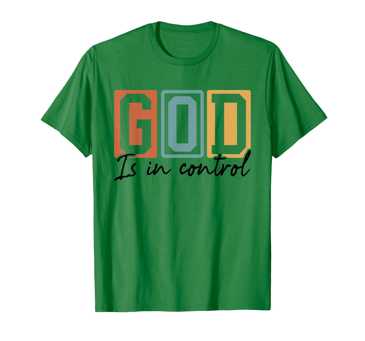 God is in Control Retro Groovy Christian Quote T-Shirt