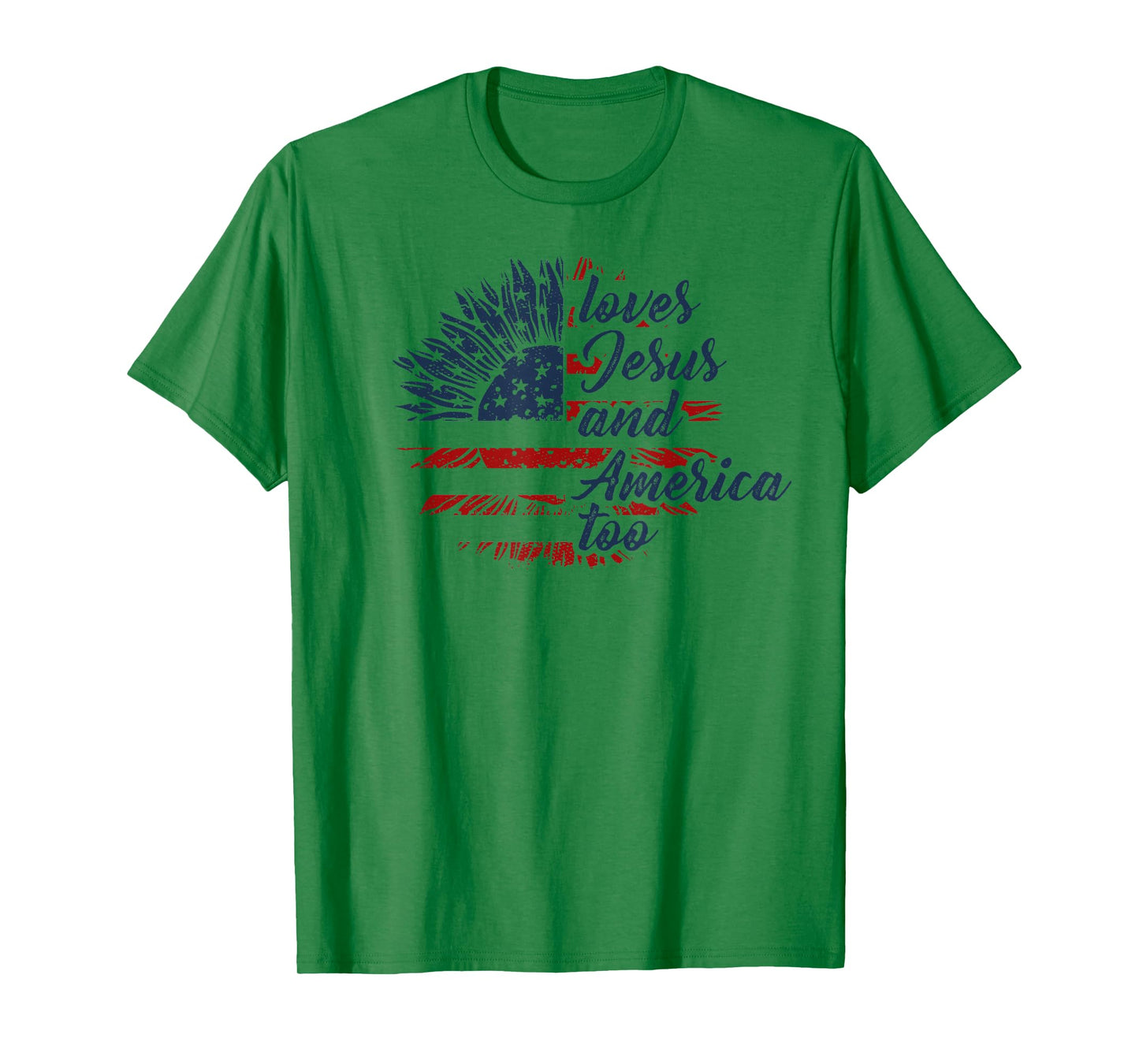 Loves Jesus and America Too 4th of July God Christian T-Shirt