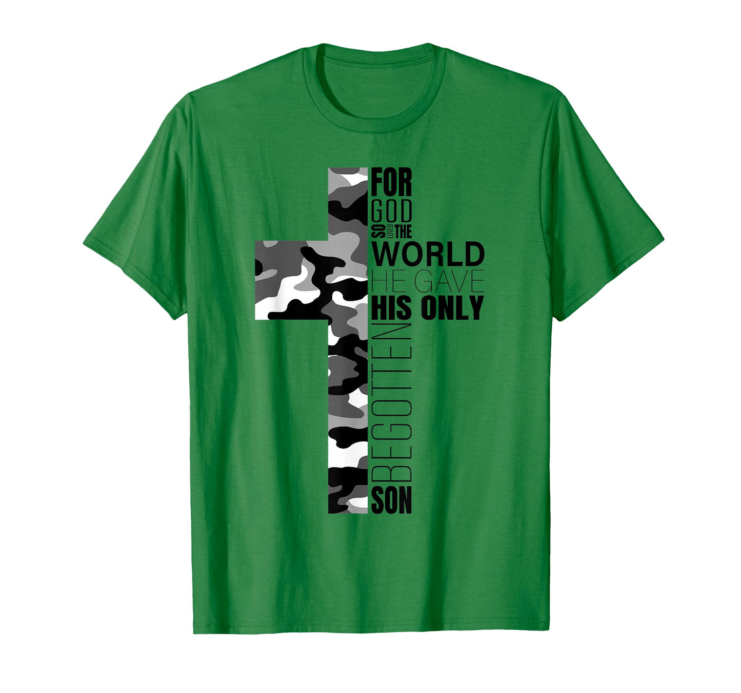Camo Christian Cross Bible Verse John 3:16 Men Boys Faith T-Shirt