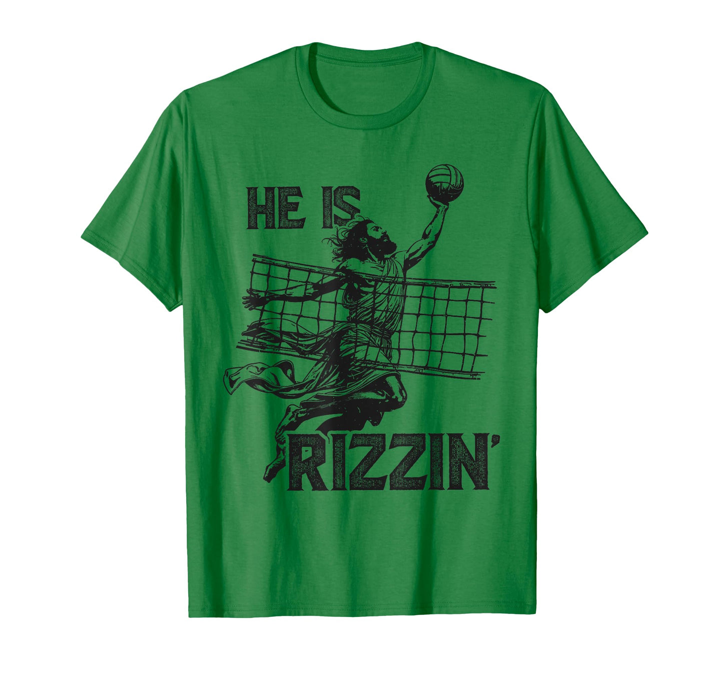 He Is Rizzin Funny Jesus Playing Volleyball Player Easter T-Shirt