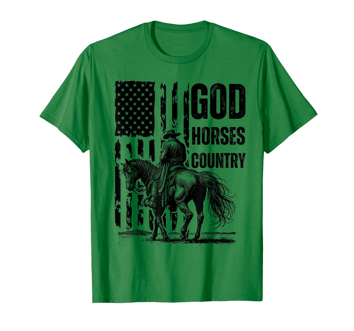 God Horses Country Christian Cowboy & American Patriot T-Shirt - Unisex-Adults, Grey, Small, Short Sleeve