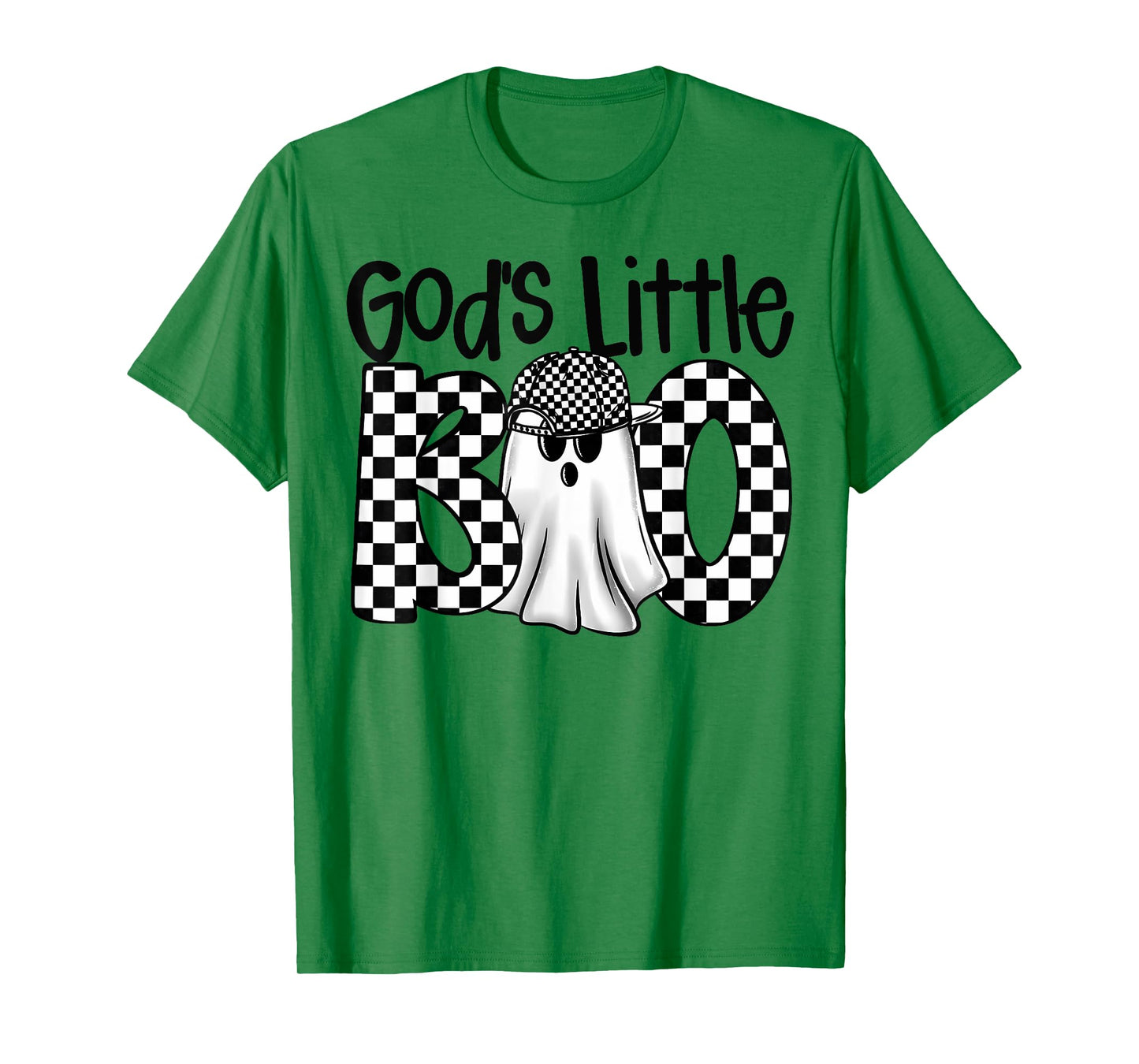 God's Little Boo Checkered Ghost Christian Halloween Boy Kid T-Shirt