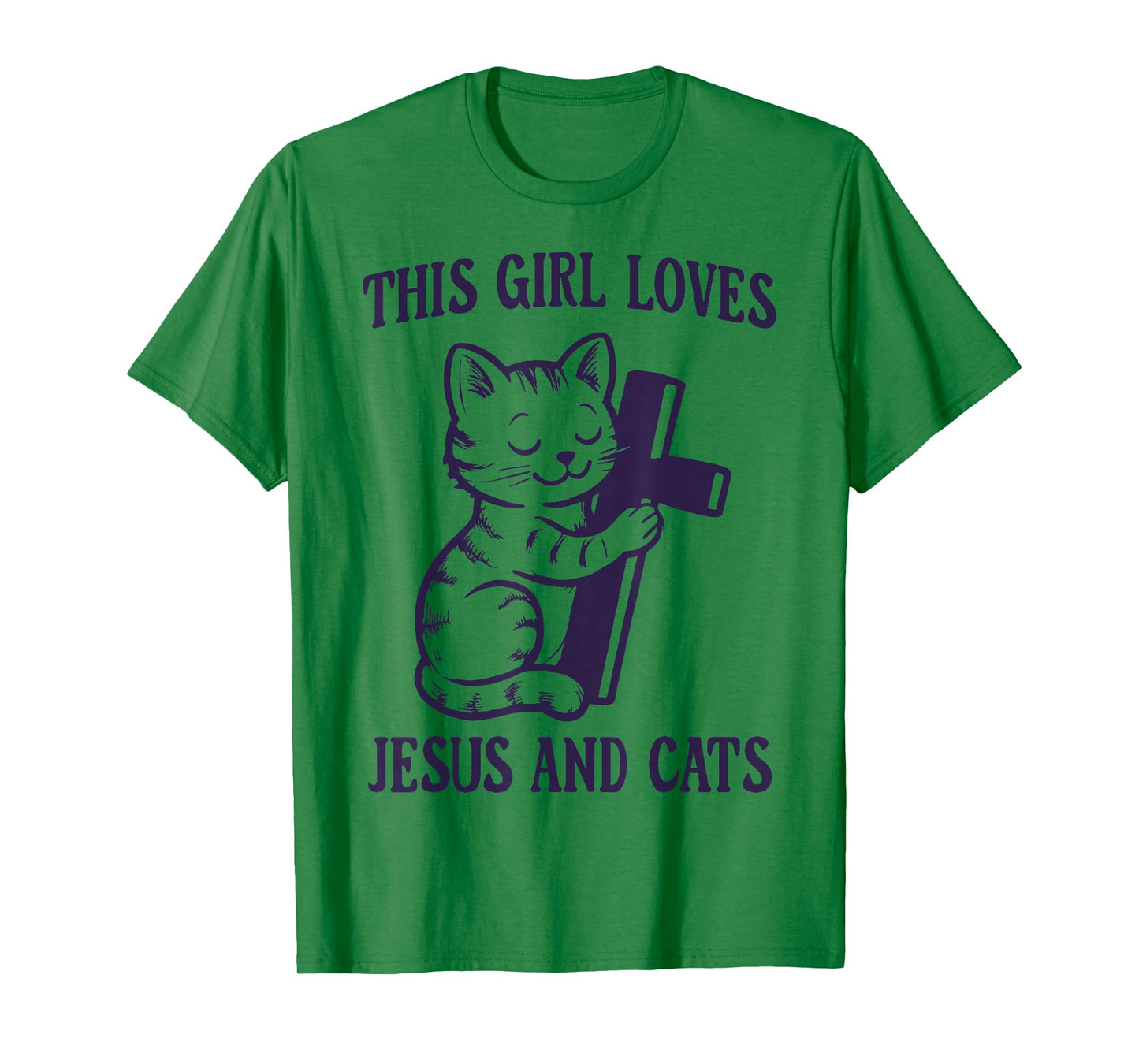 Christian This Girl Loves Jesus and Cats Cat Hugging Cross T-Shirt
