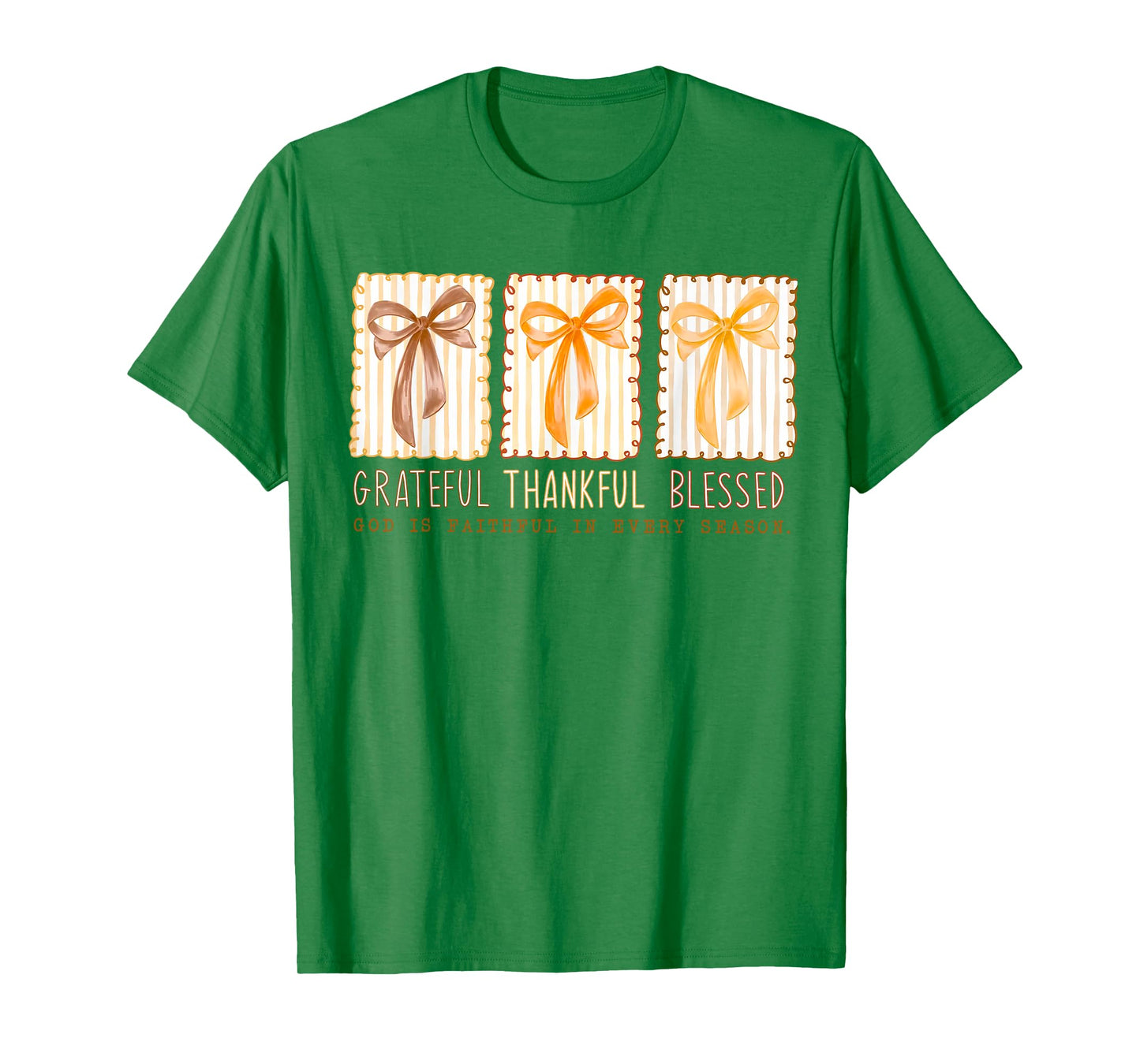 Grateful Thankful Blessed Coquette Bow Fall Season Christian T-Shirt