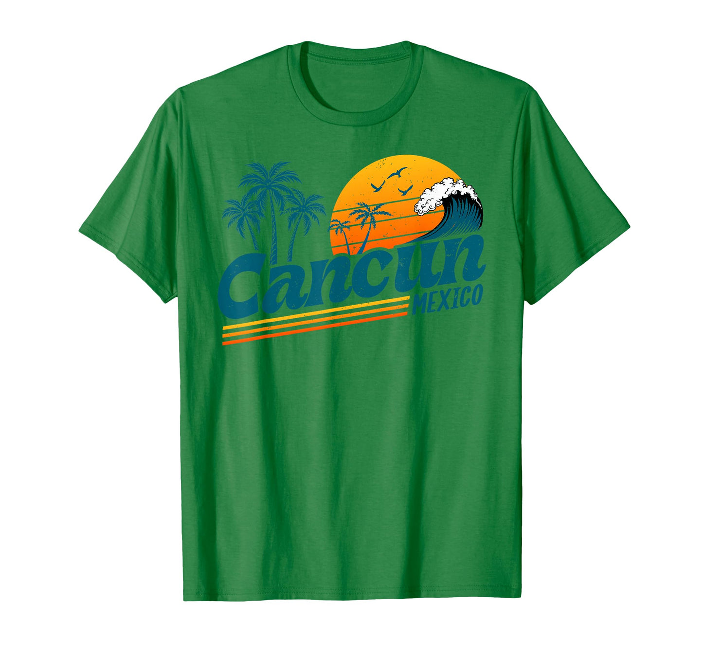 Retro Cancun Mexico Sunset Palm Tree Beach Summer Vacation T-Shirt