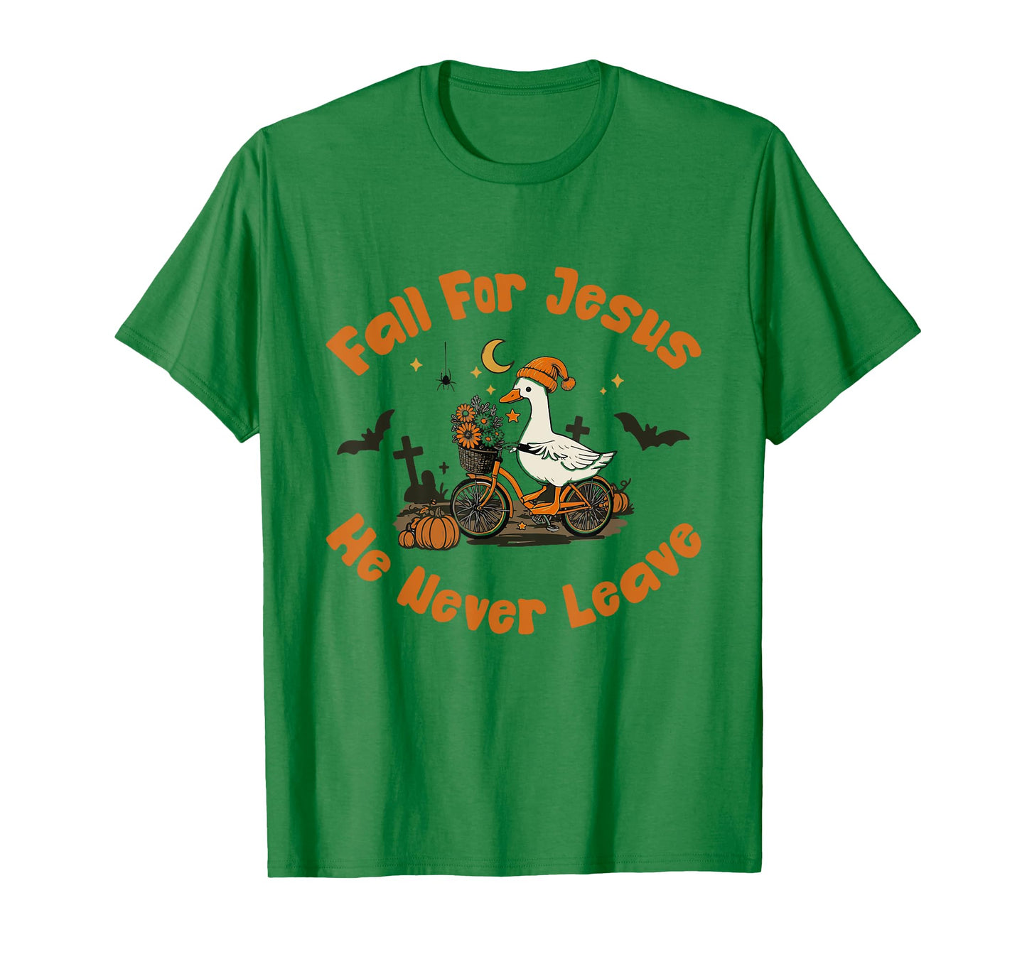 Fall for Jesus He Never Leave Ghost Goose Halloween Christ T-Shirt