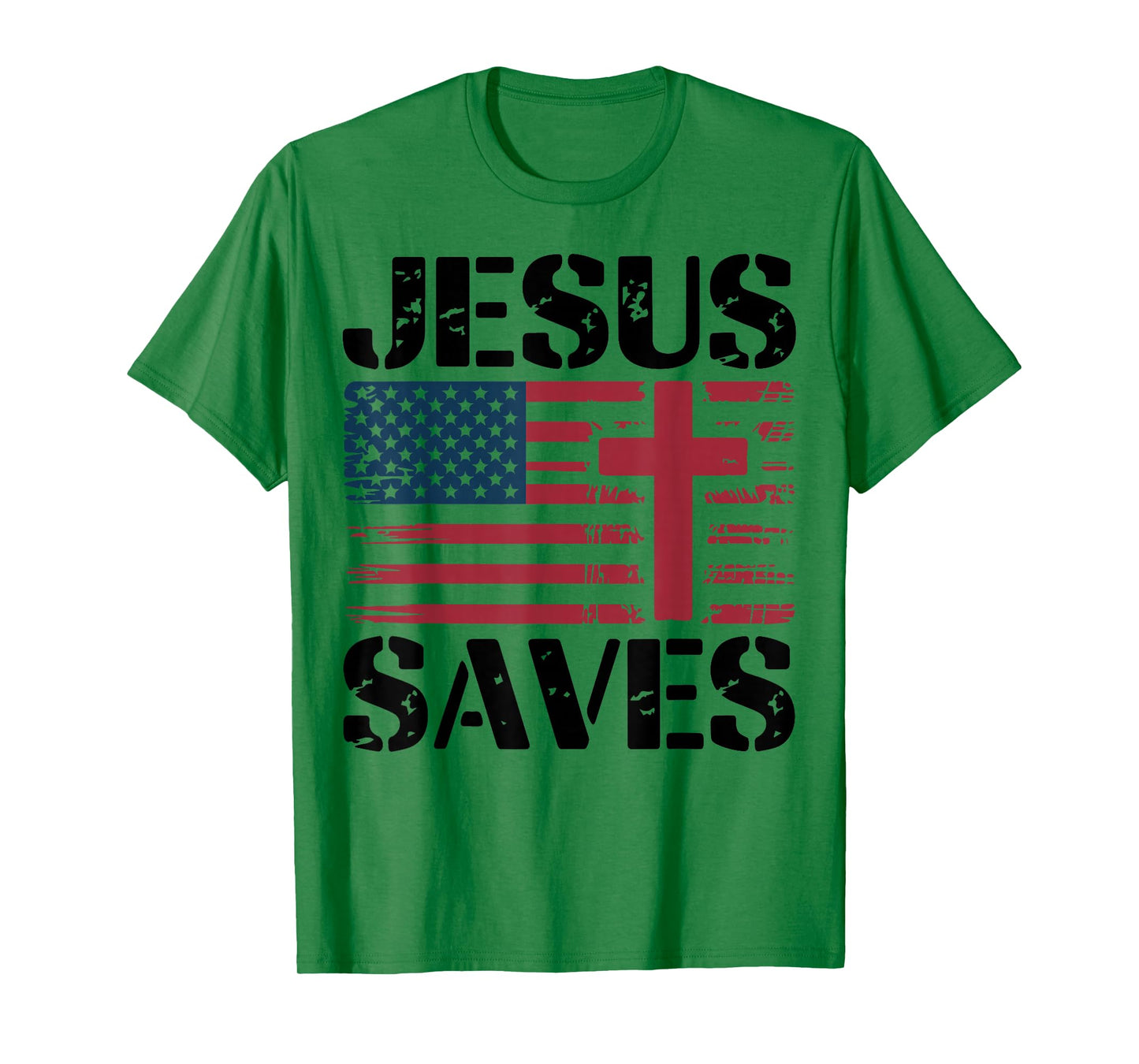 Jesus Saves Christian Patriotic Cross Faith American Flag T-Shirt
