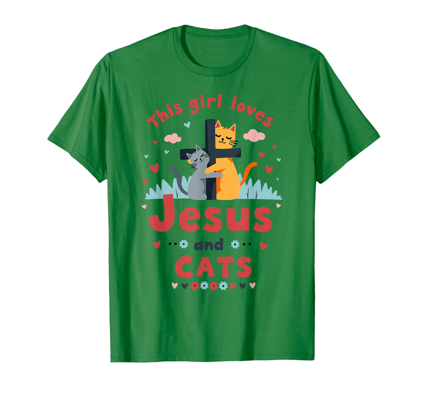 Christian This Girl Loves Jesus and Cats, Cats Hugging Cross T-Shirt