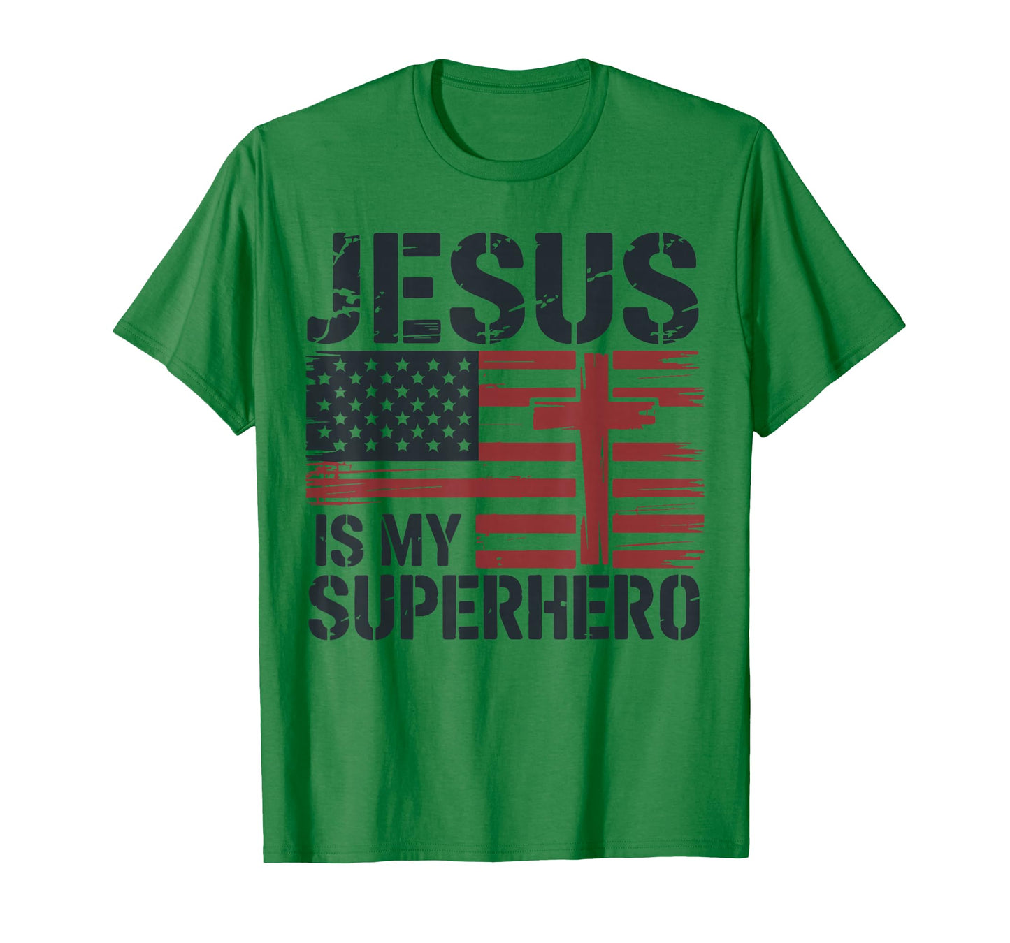 Jesus My Superhero American Flag Christian Patriotic Cross T-Shirt