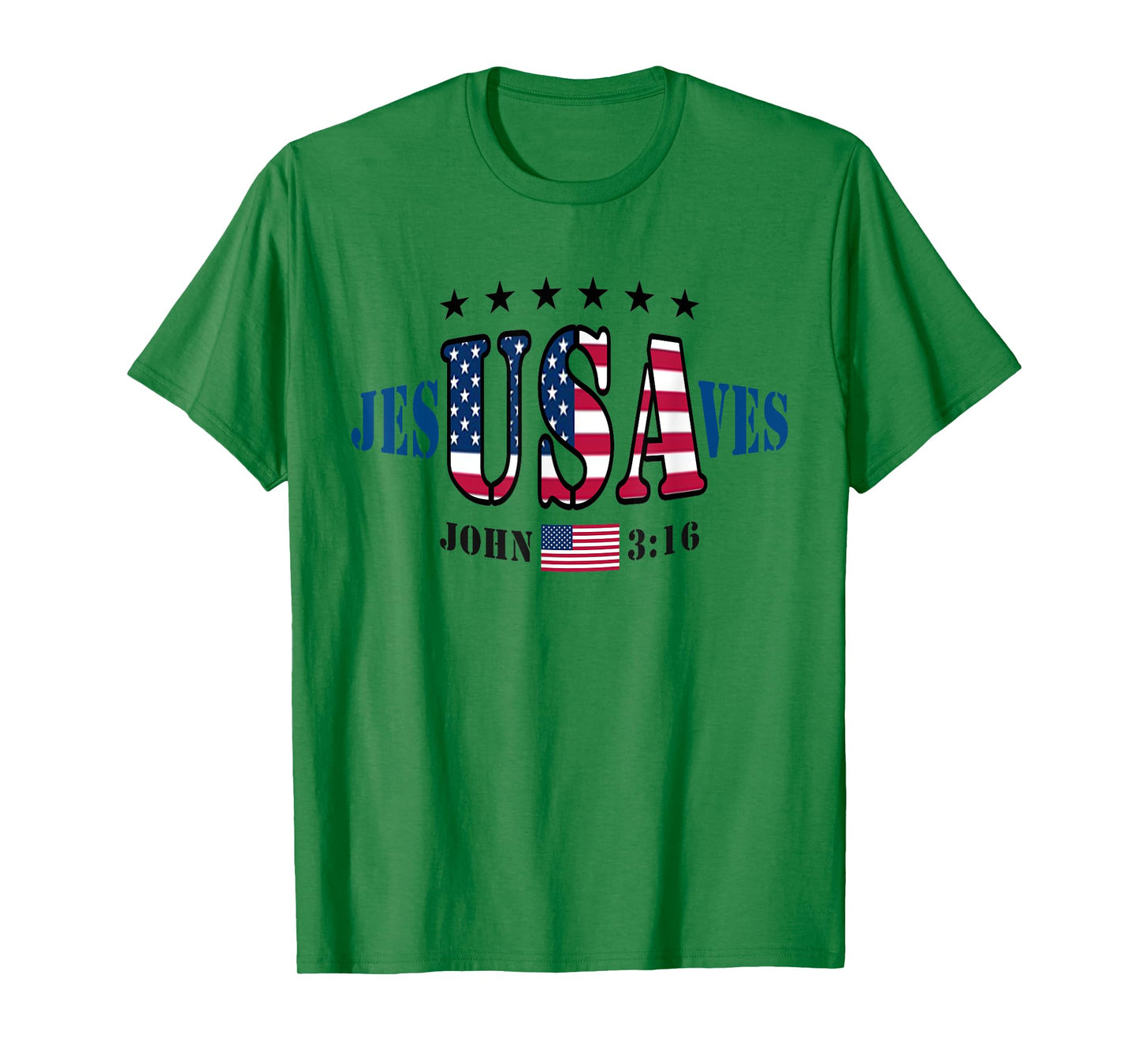 JesusSaves JesUSAves USA American Flag Patriotic Christian T-Shirt