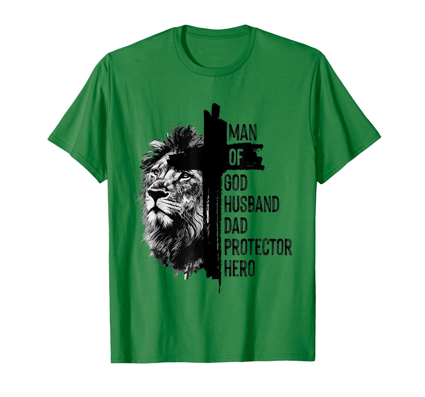 Man of-God Husband Dad Protector Hero Lion Christian Cross T-Shirt