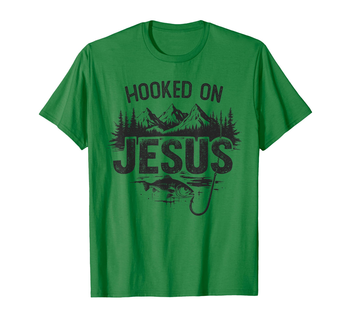 Hooked On Jesus Fishing Christian Fisherman Religious T-Shirt