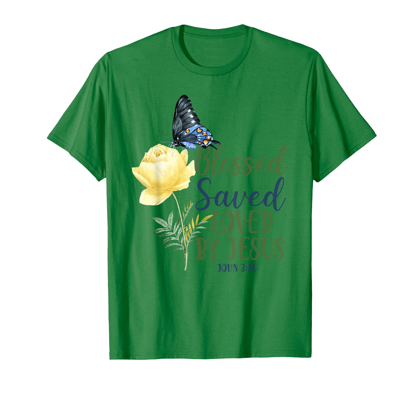 Christian Bible Verse Quote Butterfly Rose Flower John 3:16 T-Shirt