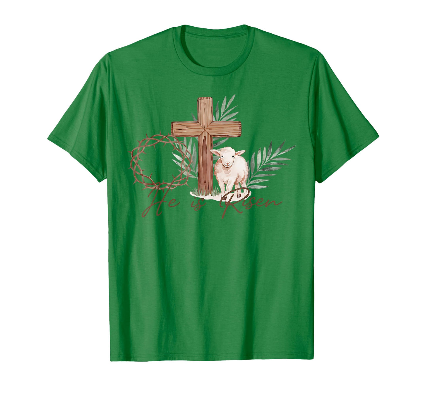 Religious Easter Cross He is Risen Thorns Palm Lamb Christ T-Shirt