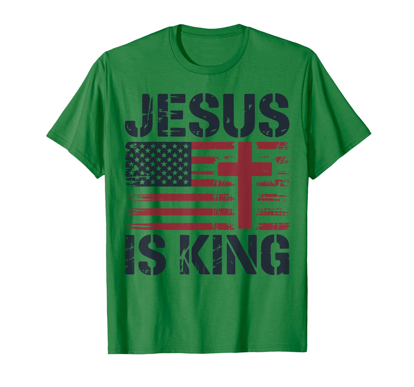 Mens Jesus is King American Flag Christian Patriotic Cross T-Shirt
