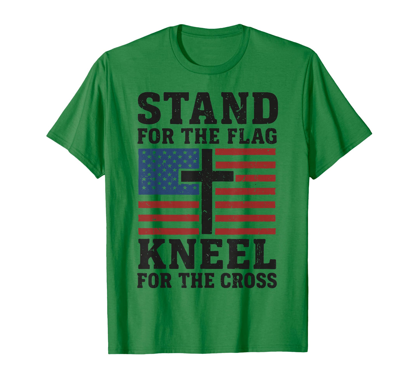 Men Christian Patriotic Stand for Flag Kneel The Cross Faith T-Shirt