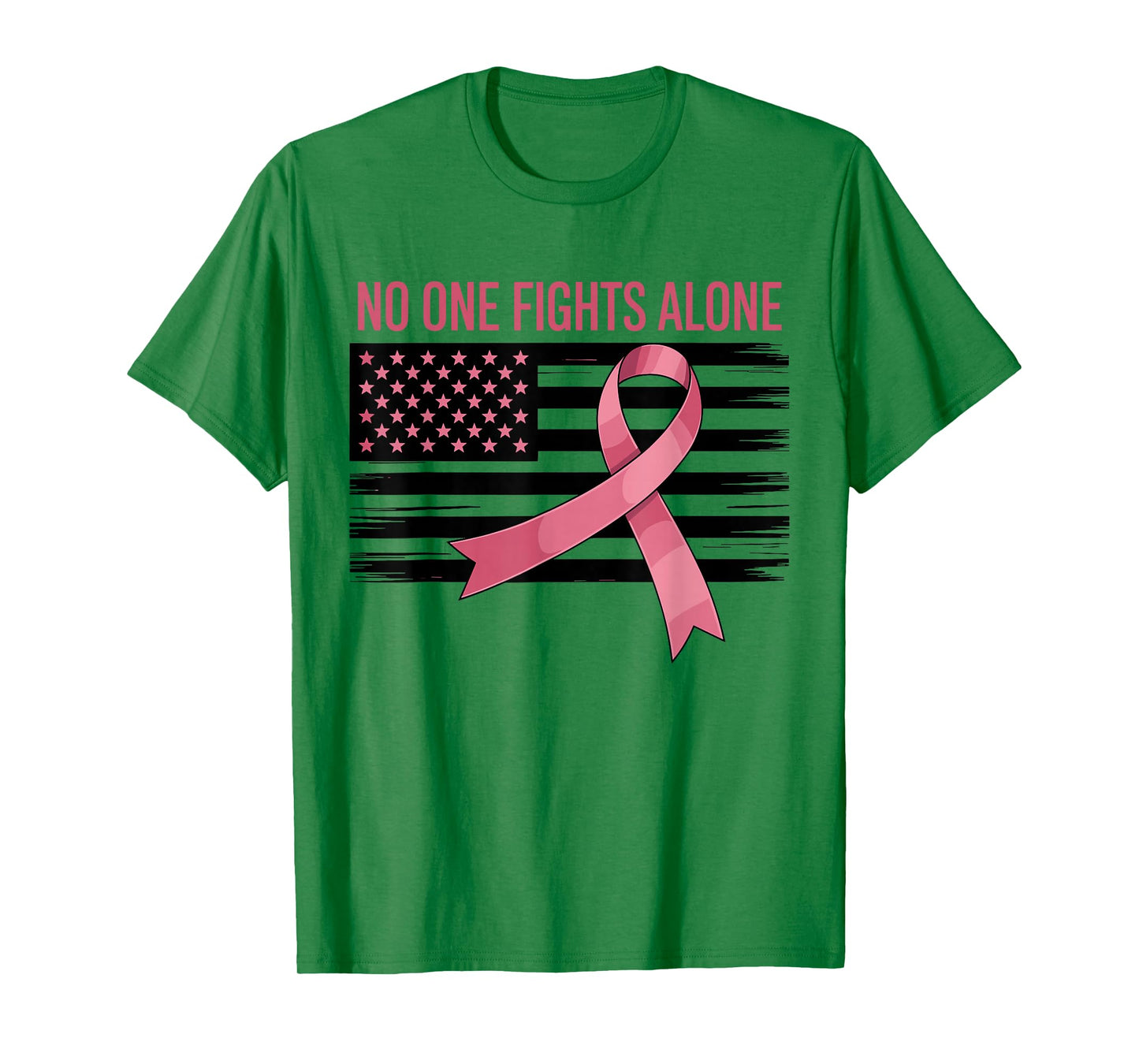 No One Fights Breast Cancer Alone American Flag Pink Ribbon T-Shirt