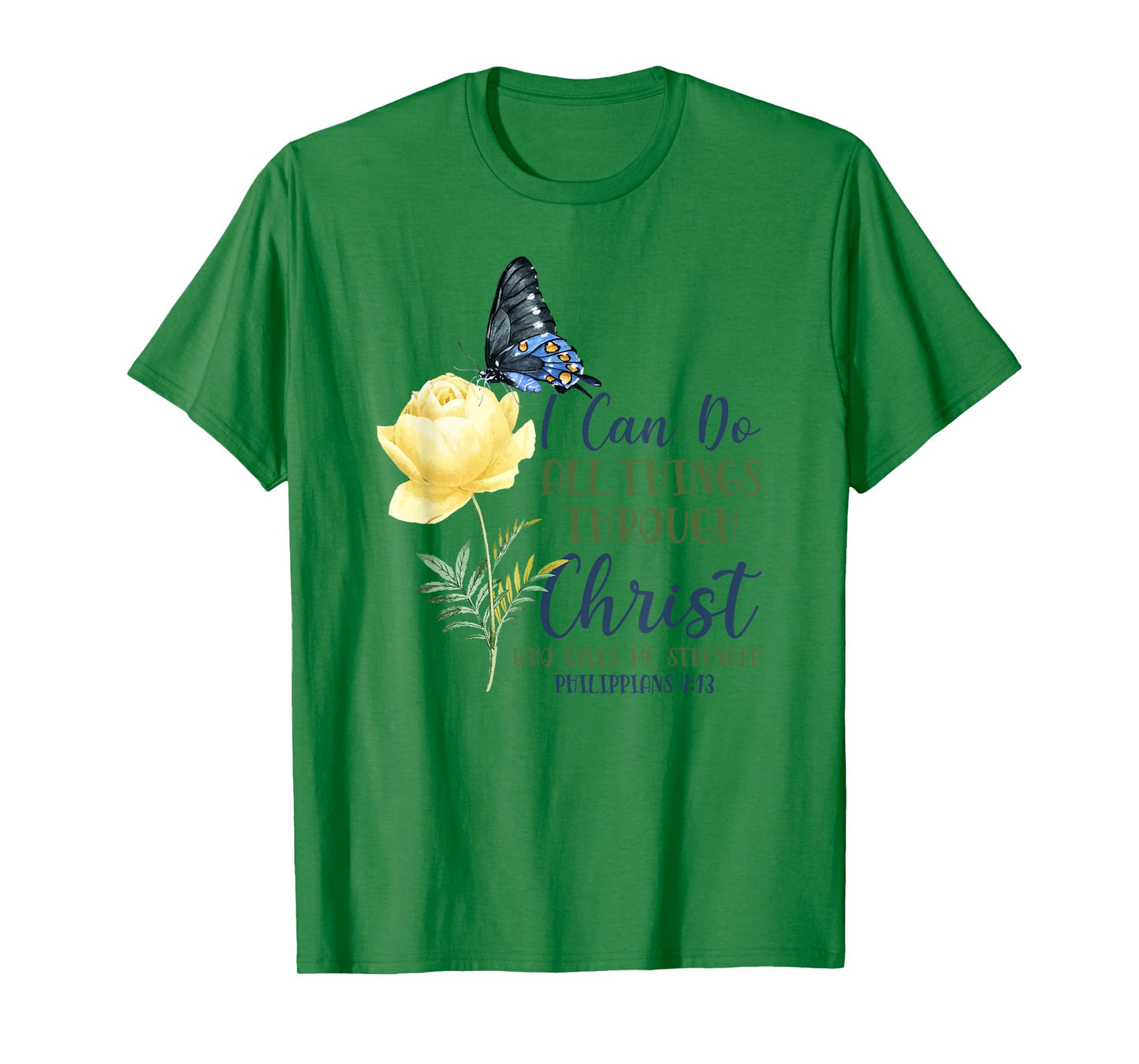 Christian Bible Verse Butterfly Flower Philippians 4:13 T-Shirt