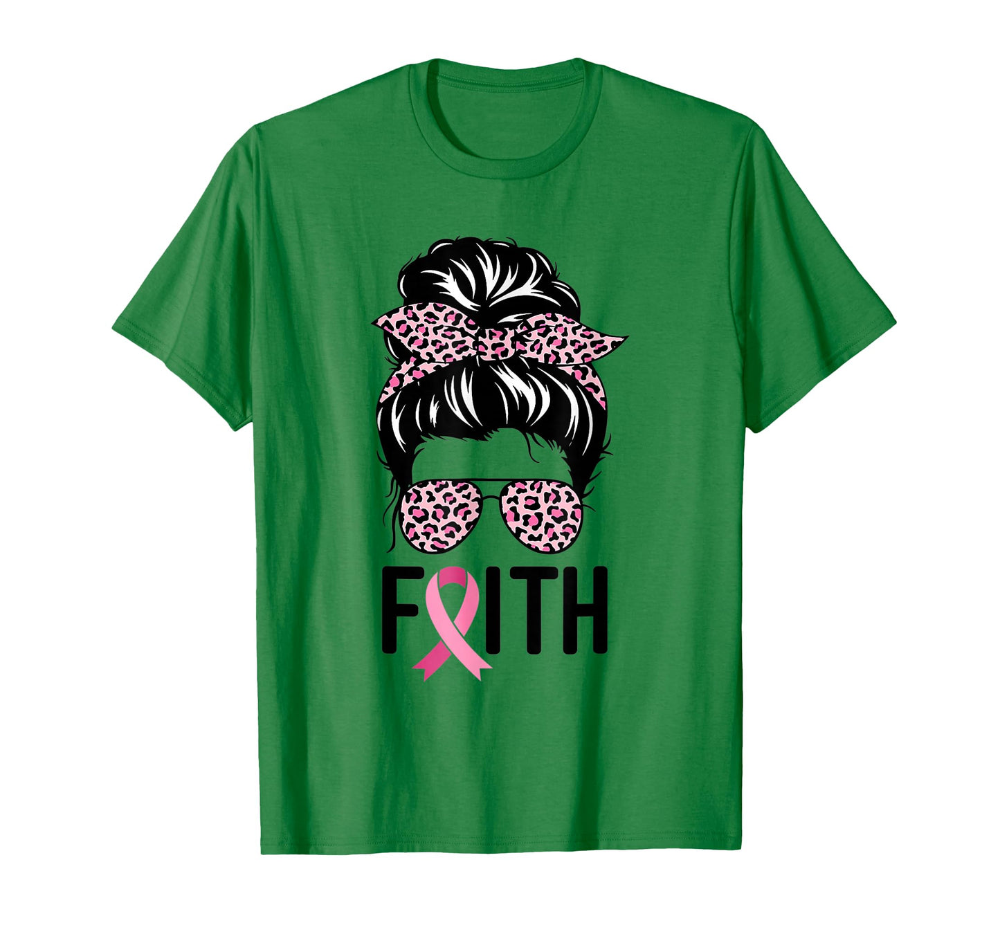Faith Messy Bun Glasses Wear Pink Breast Cancer Awareness T-Shirt