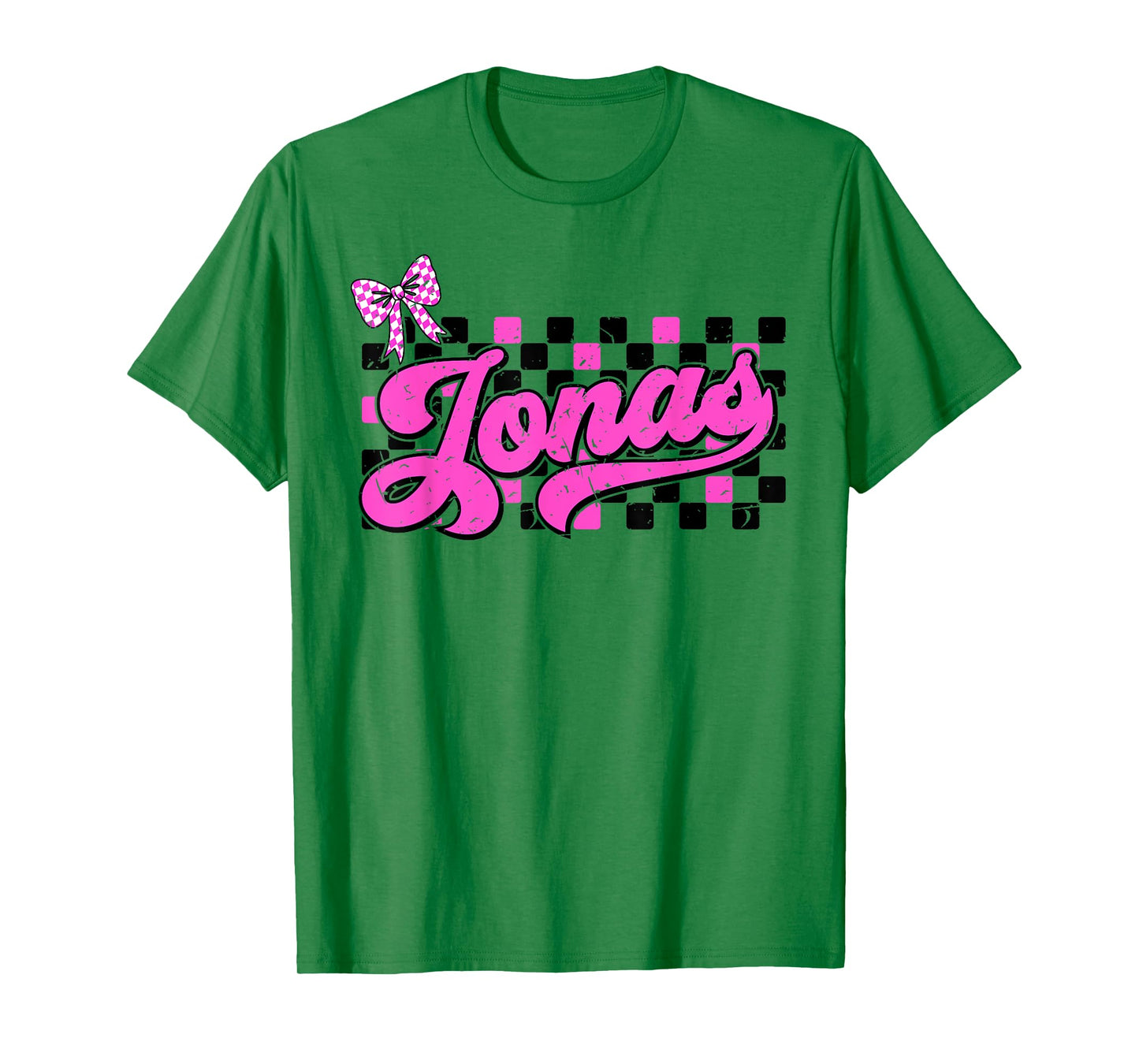 Jonas Checkered First Name I Love Jonas 80's Vintage Bow T-Shirt
