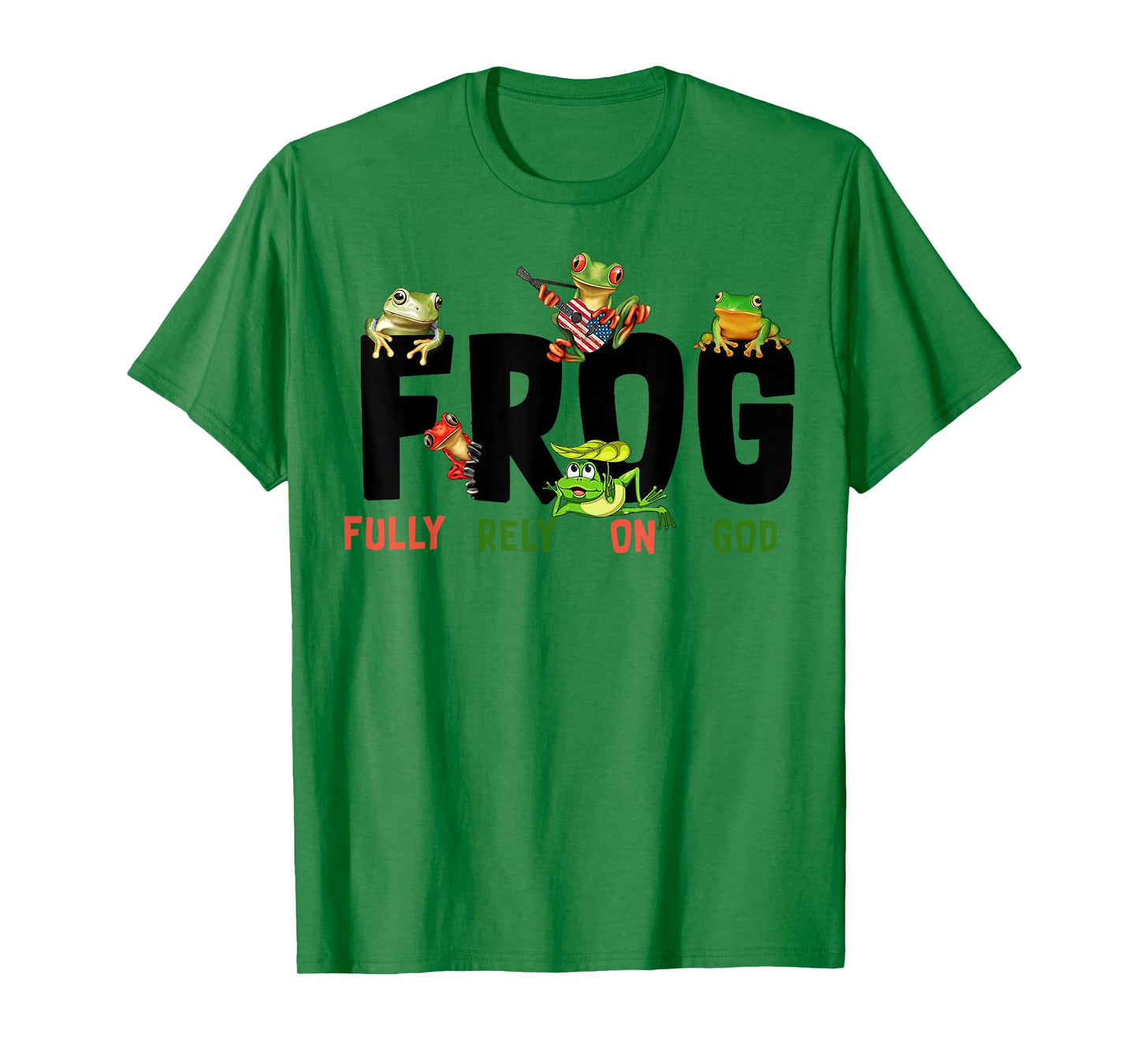 Funny Frog Fully Rely On God Tee Shirt - Unisex Kids Christian T-Shirt - White - Small - Short Sleeve