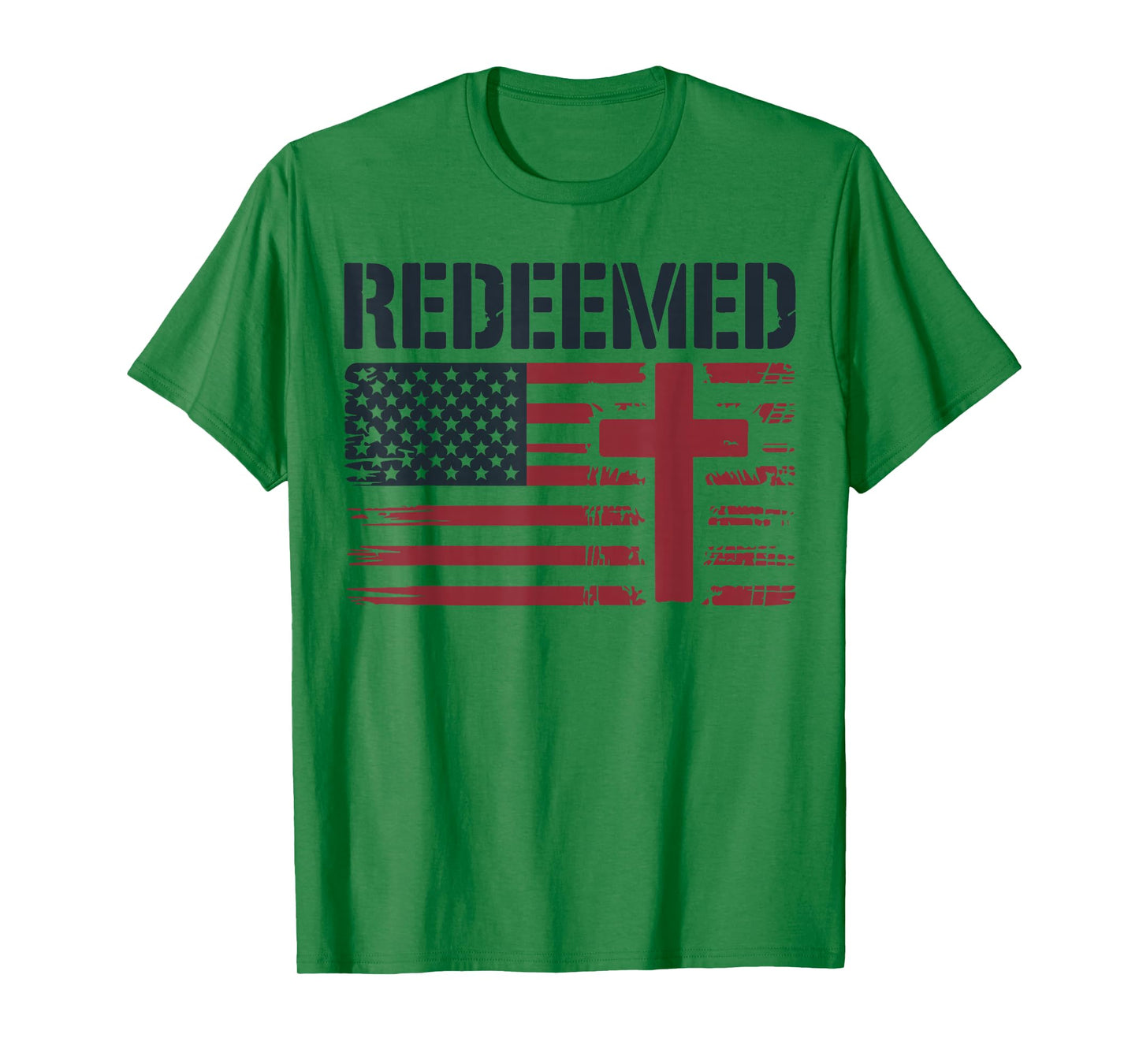 Men's Redeemed American Flag Christian Patriotic Cross Faith T-Shirt